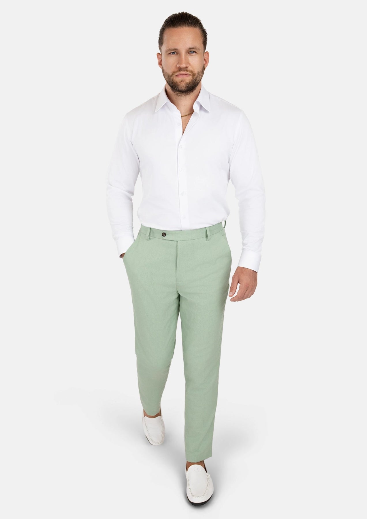 Fern Green Linen Pants - SARTORO