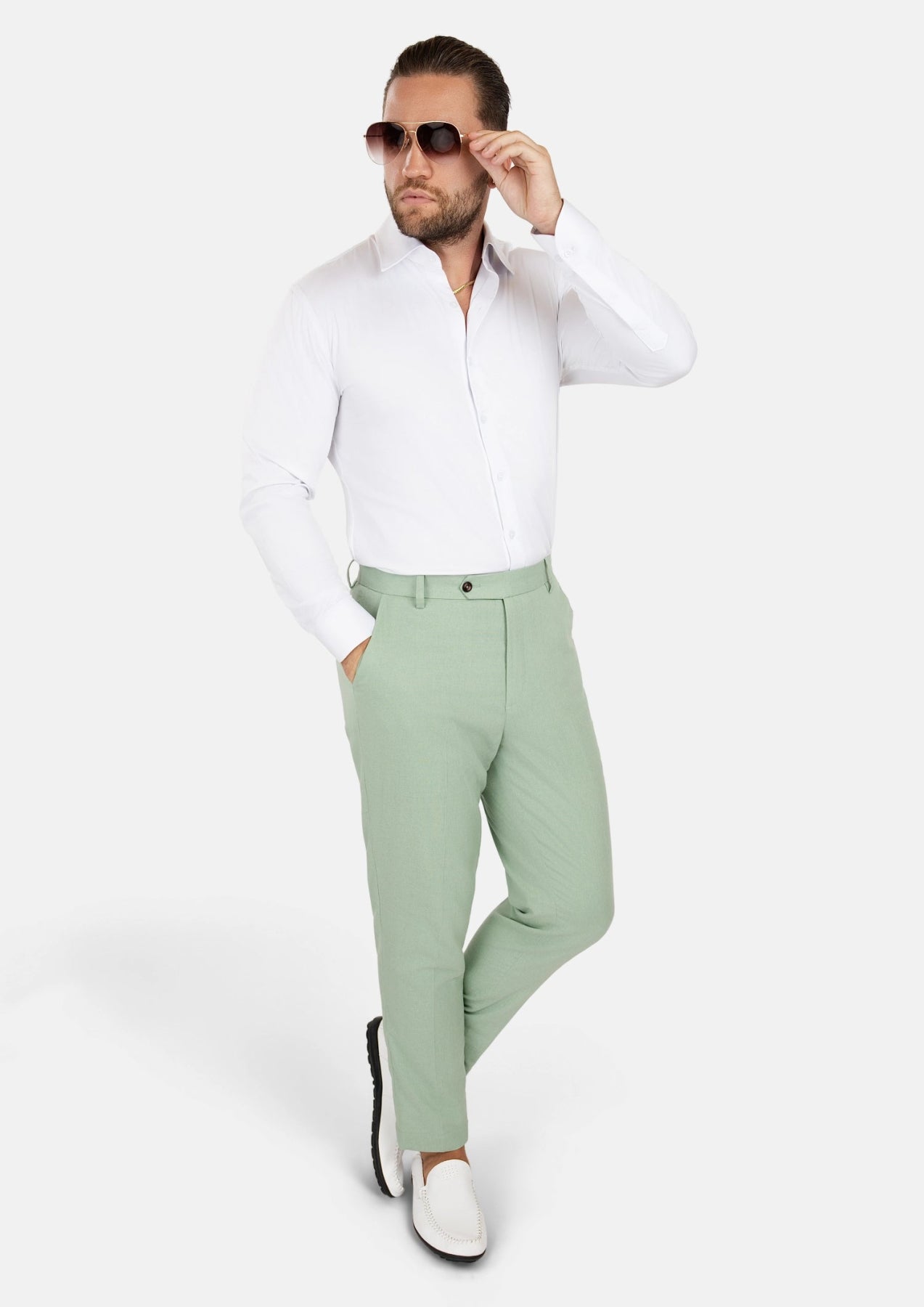 Fern Green Linen Pants - SARTORO