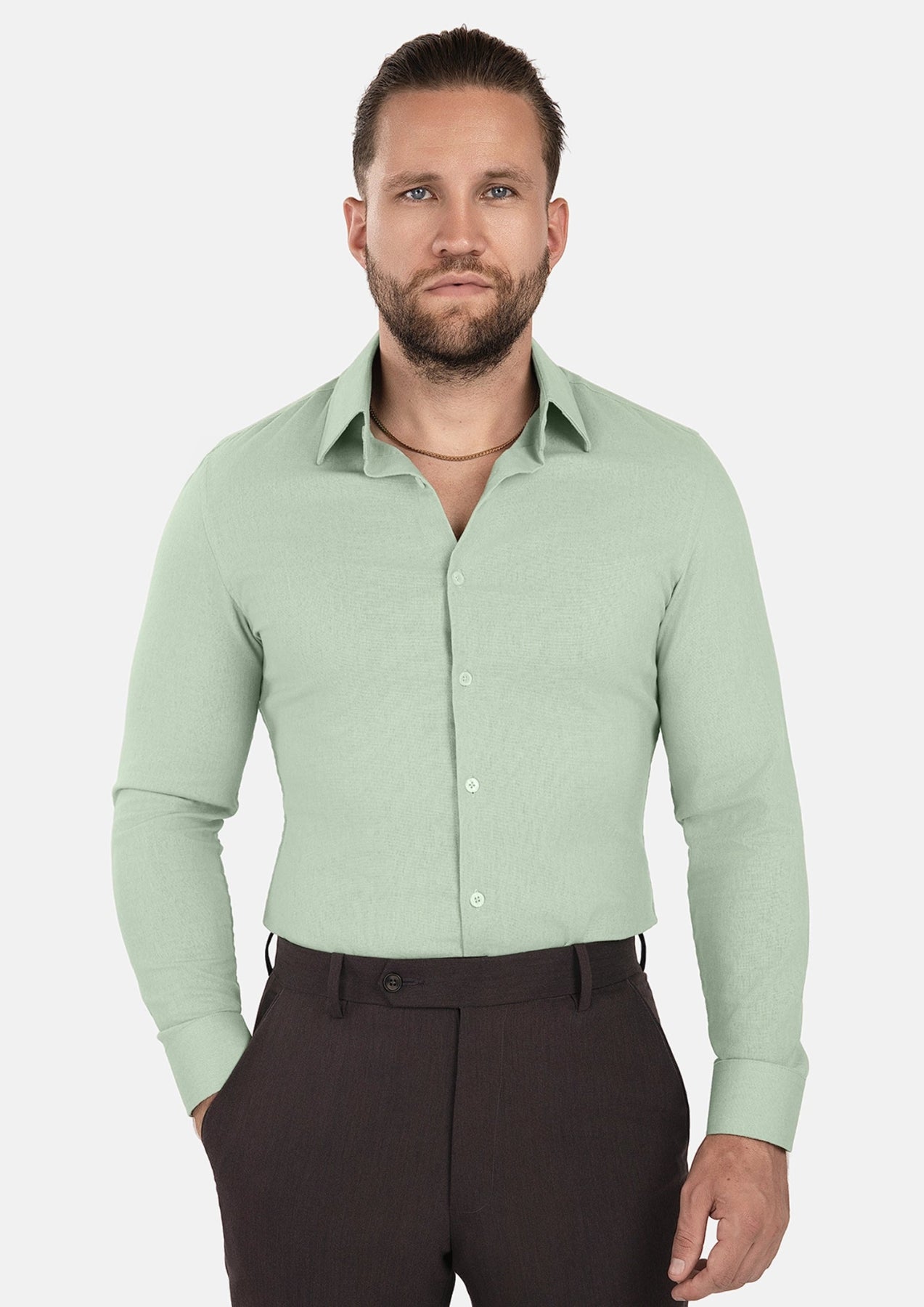 Fern Green Linen Shirt - SARTORO