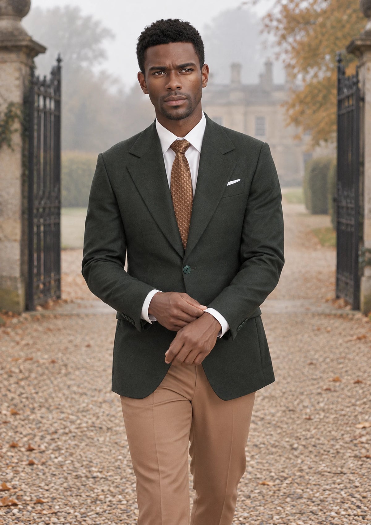 Forest Green Flannel Jacket worn by a model, estate gravel drive758
