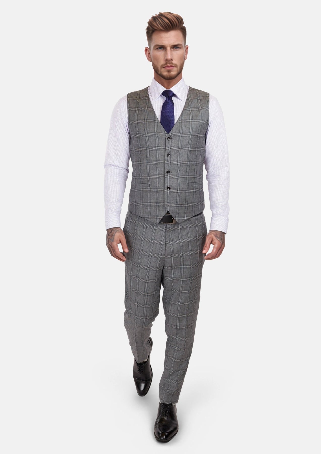 Fossil Grey Checked Vest - SARTORO