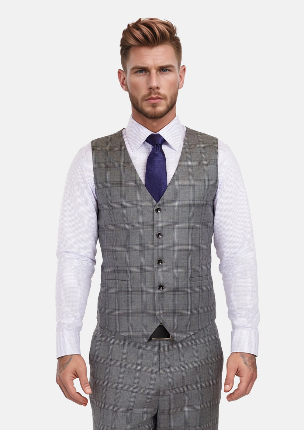 Fossil Grey Checked Vest653