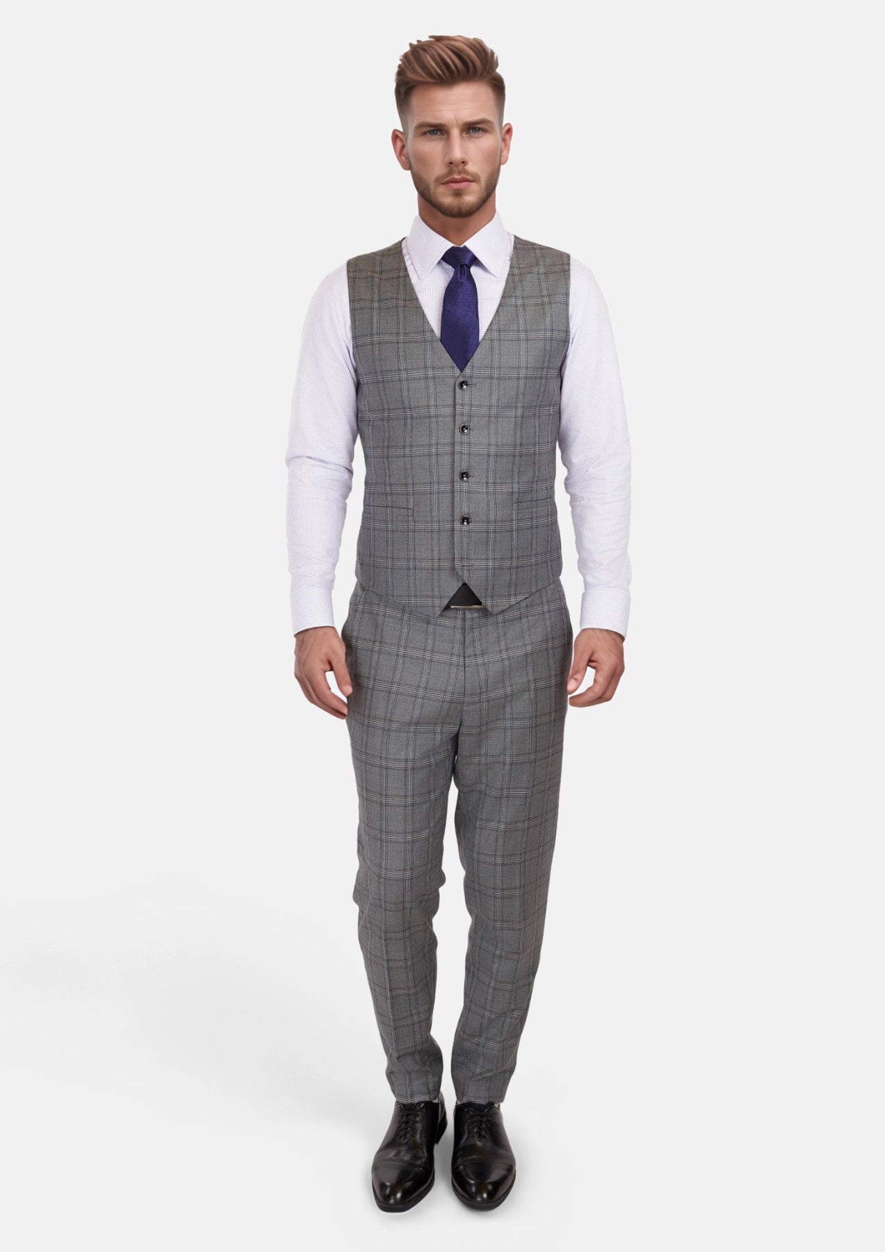 Fossil Grey Checked Vest - SARTORO