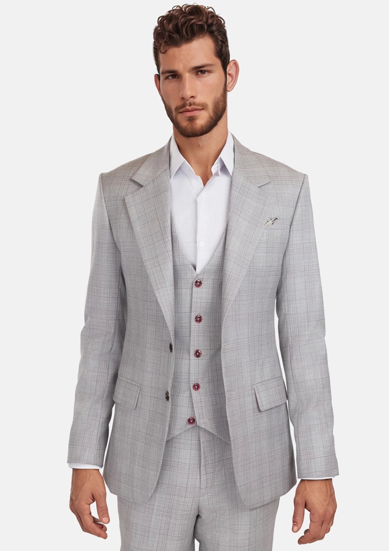 French Gray Checked Ellis Suit - SARTORO397