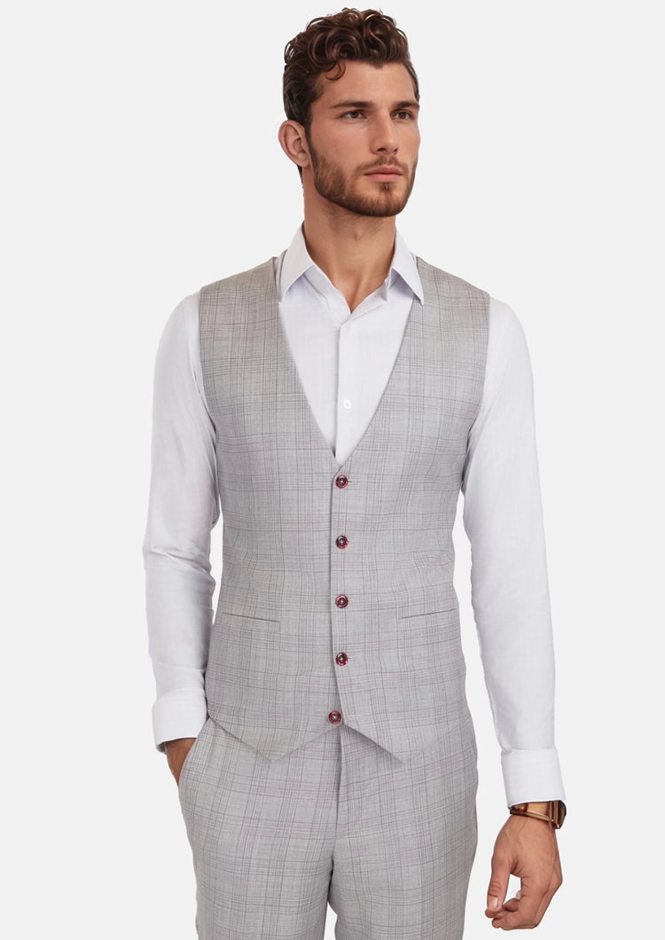 French Gray Checked Vest - SARTORO177