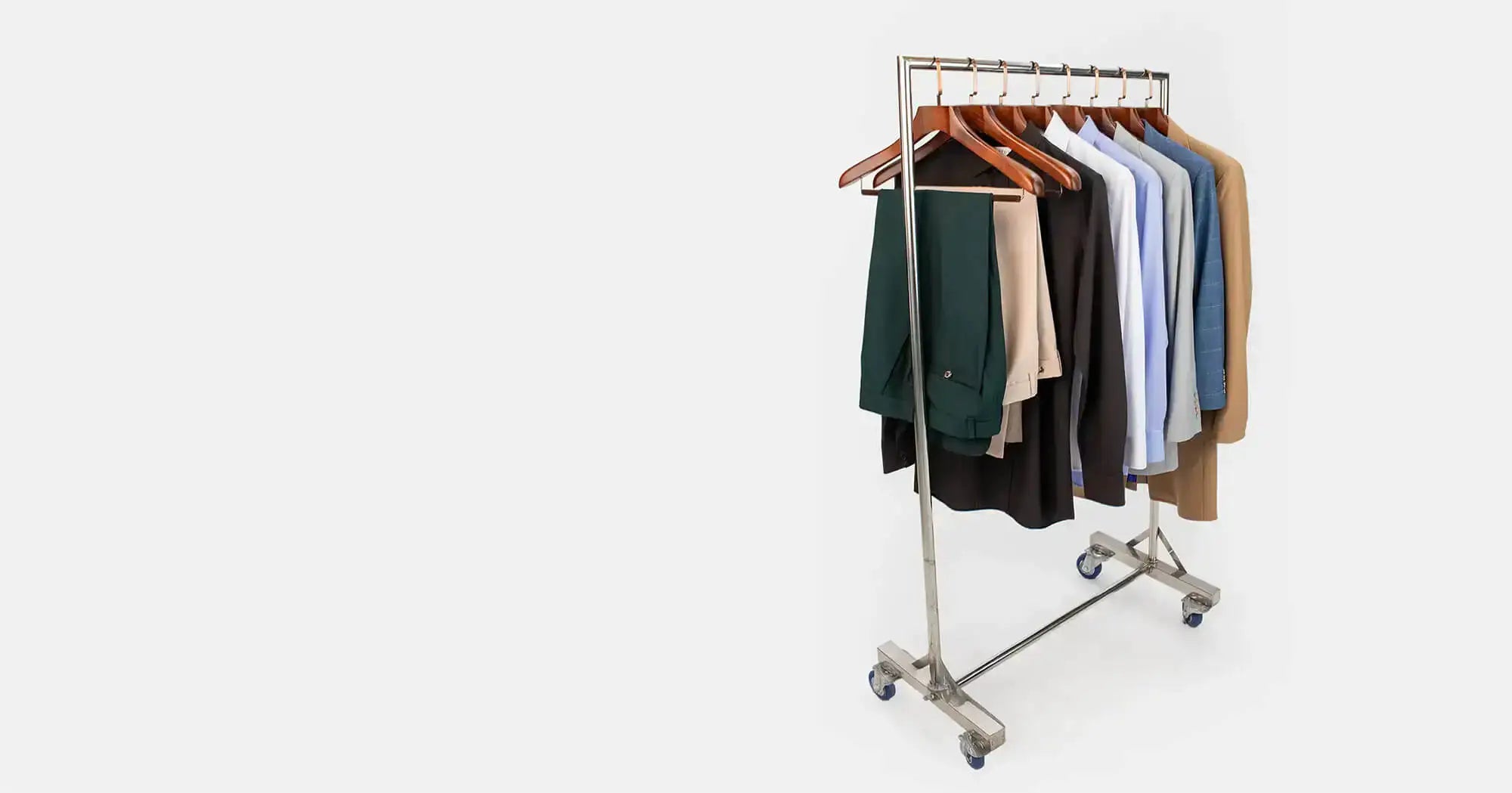 suits and other garments on a rack