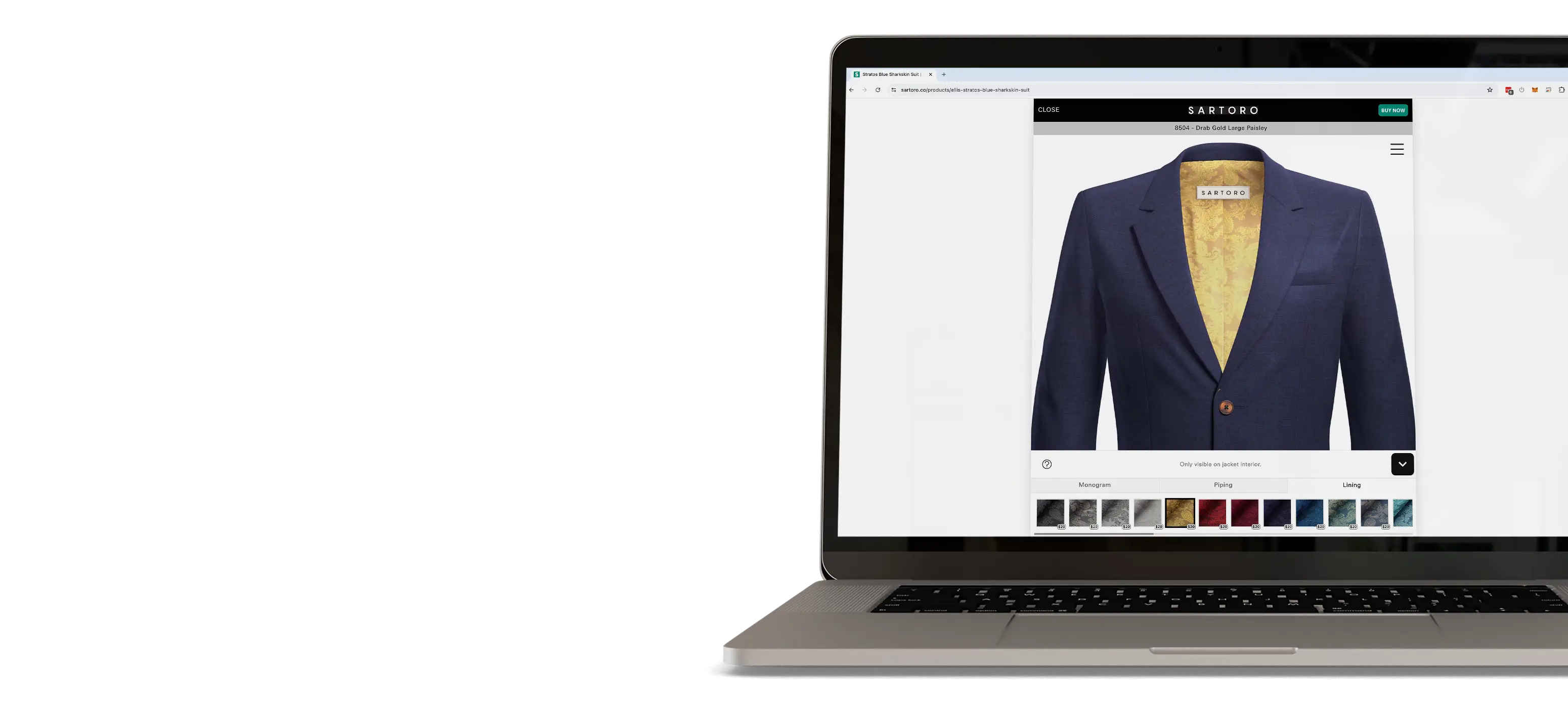 iPad with suit designer open with a blue suit