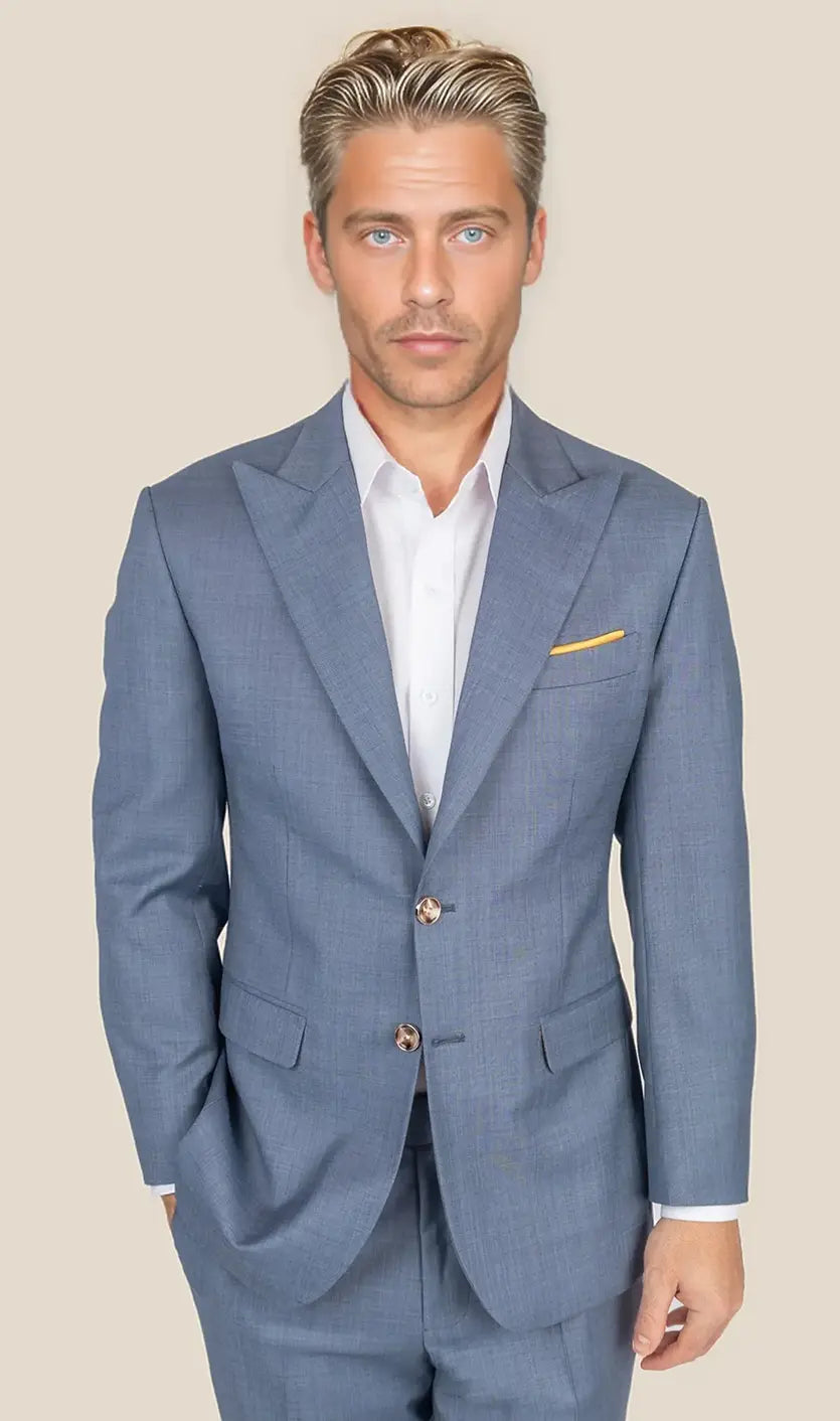 light blue suit on model