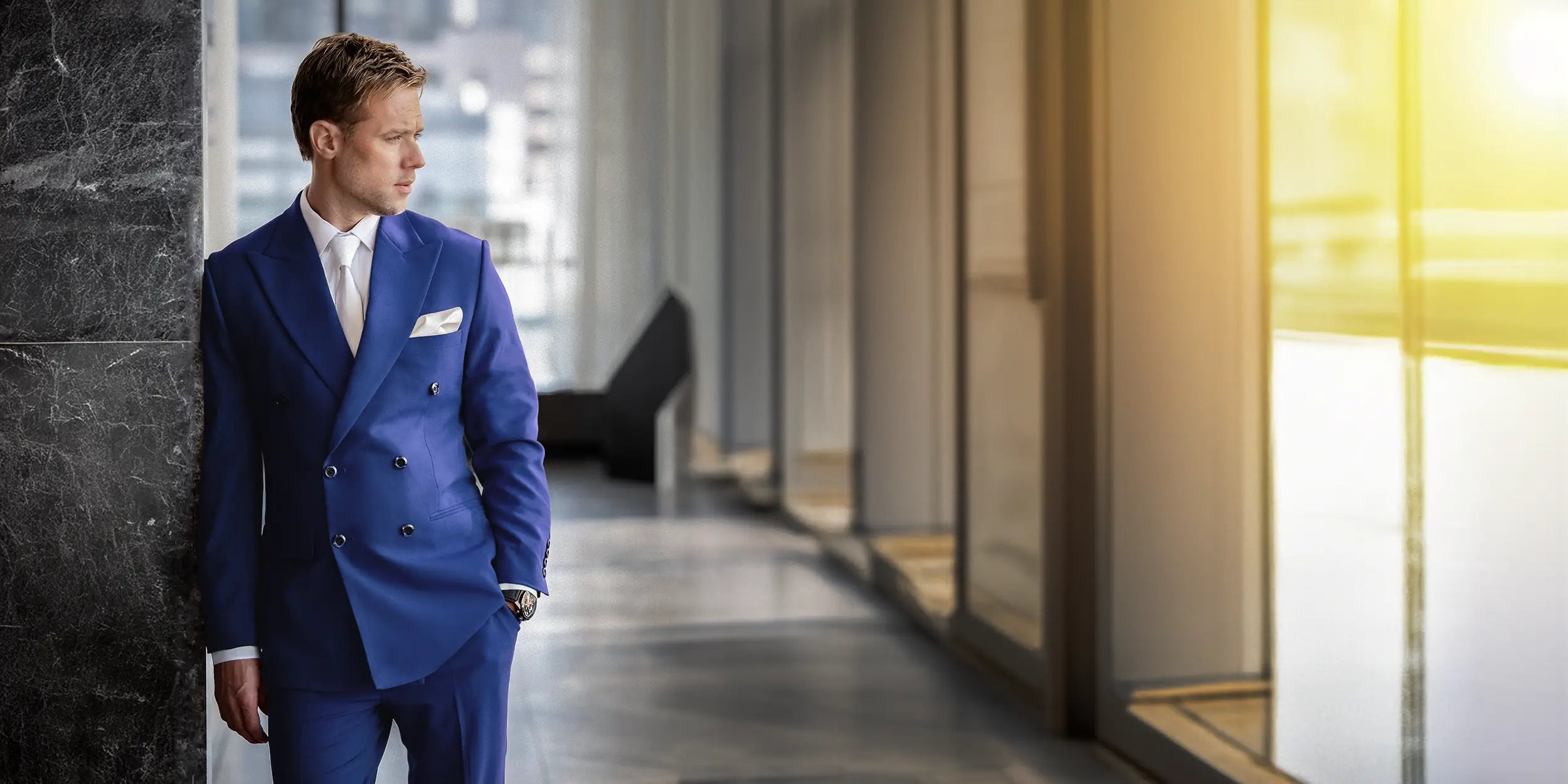 two male models in custom suits