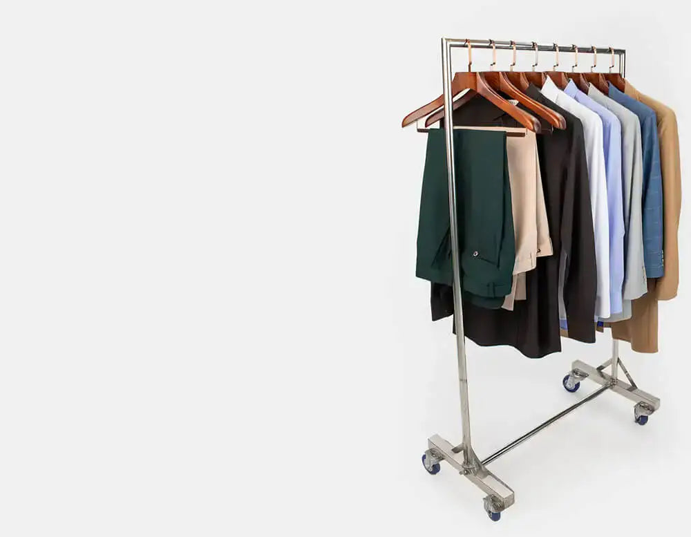 suits and other garments on a rack