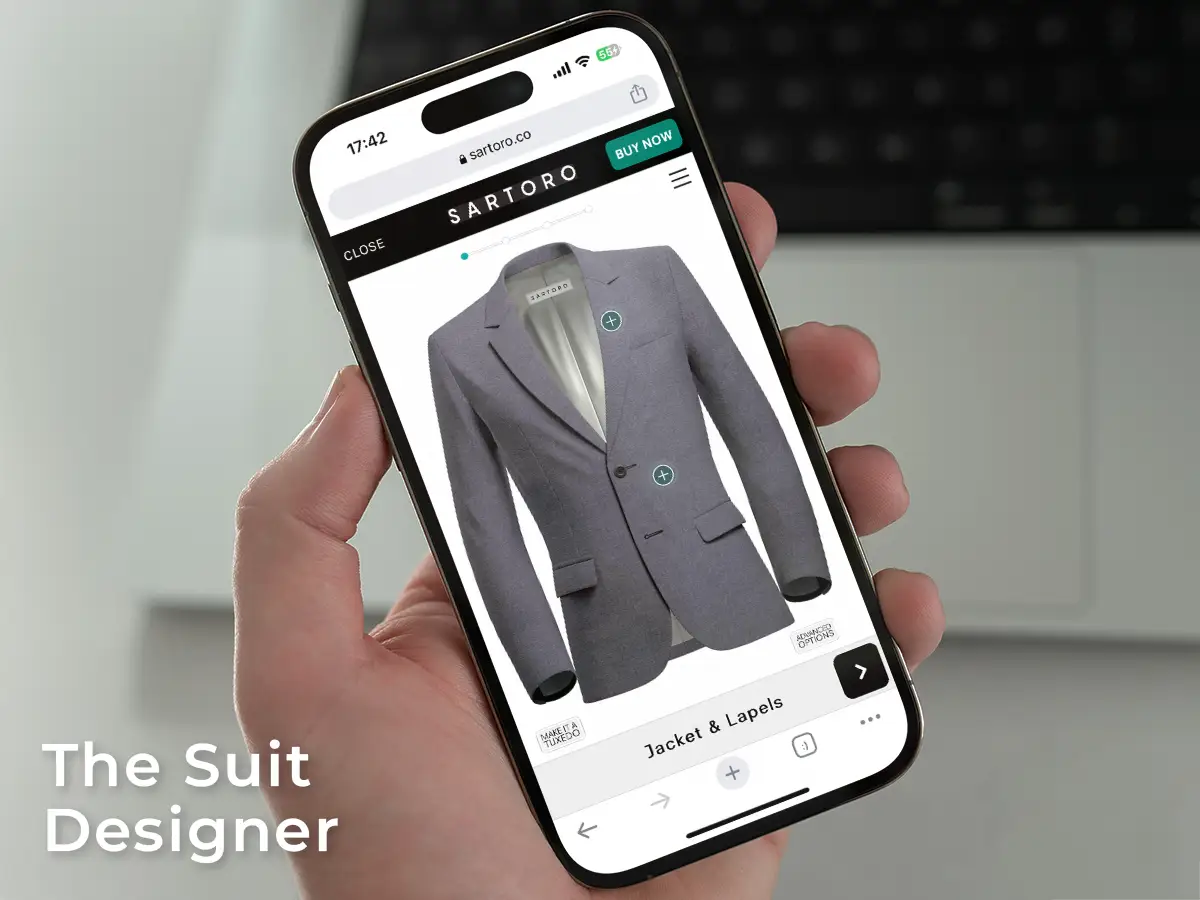 the suit designer app on a phone