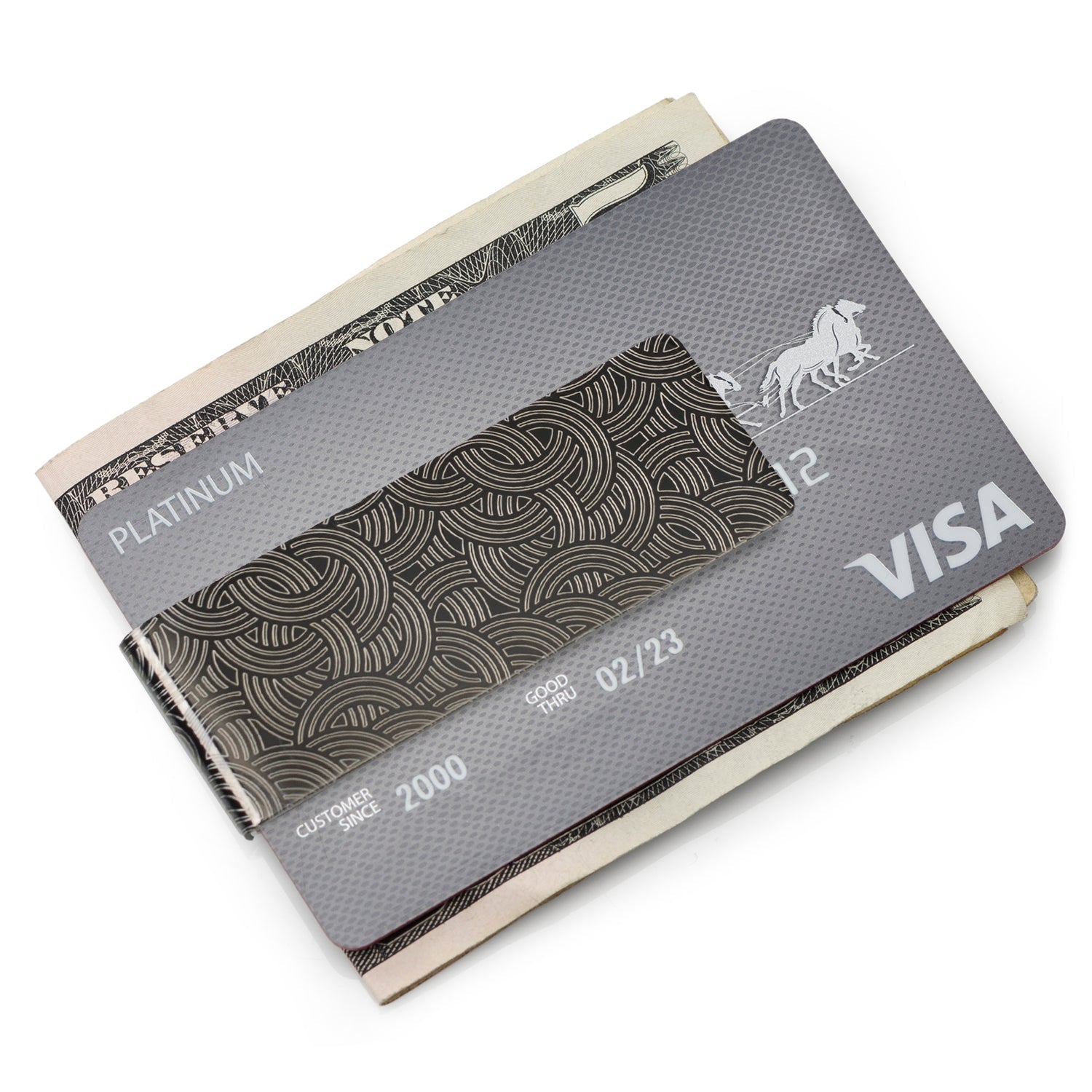Geometric Stainless Steel Gunmetal Engraved Money Clip - SARTORO839