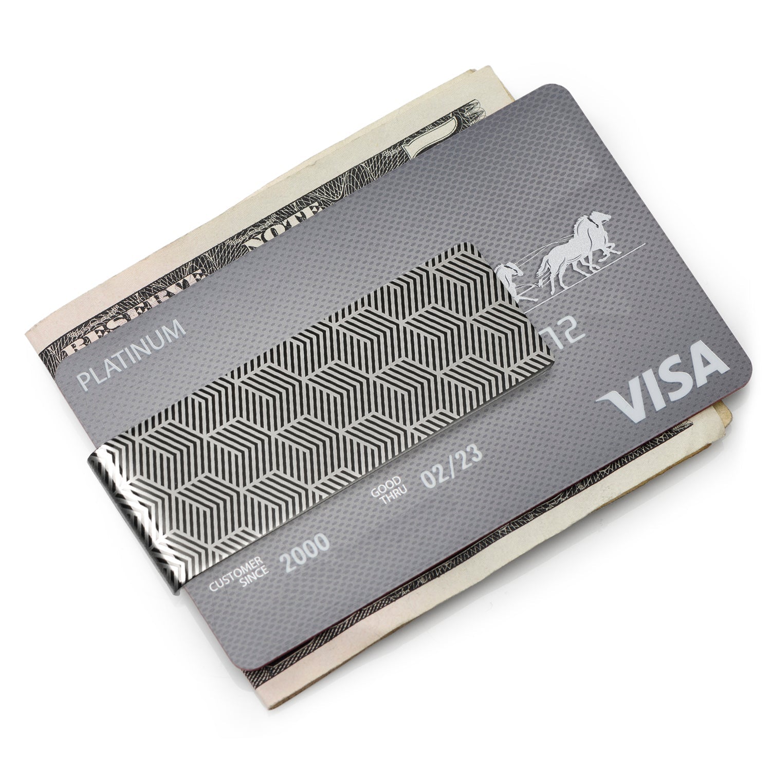 Geometric Stainless Steel Gunmetal Engraved Money Clip - SARTORO552