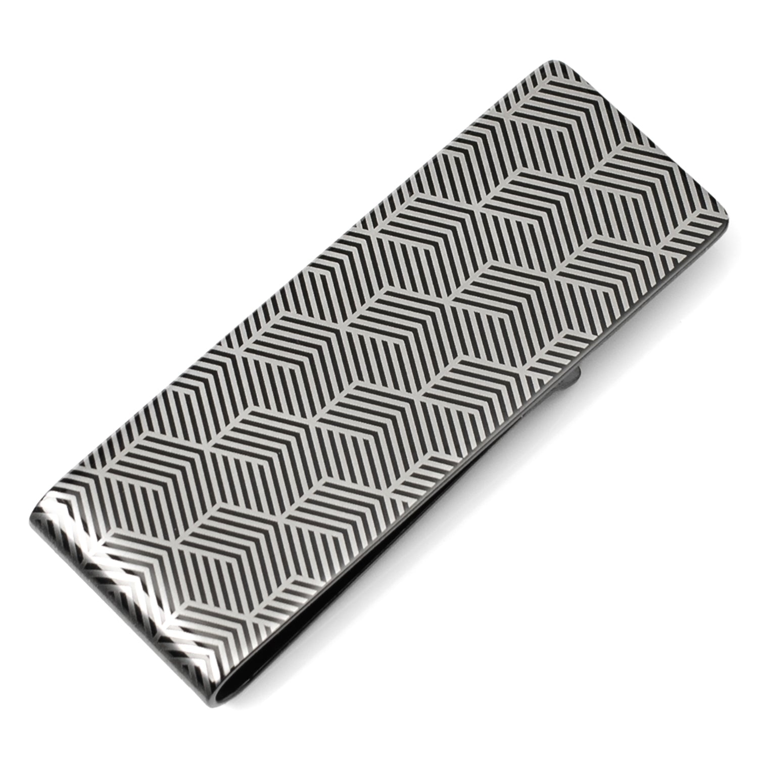 Geometric Stainless Steel Gunmetal Engraved Money Clip - SARTORO232