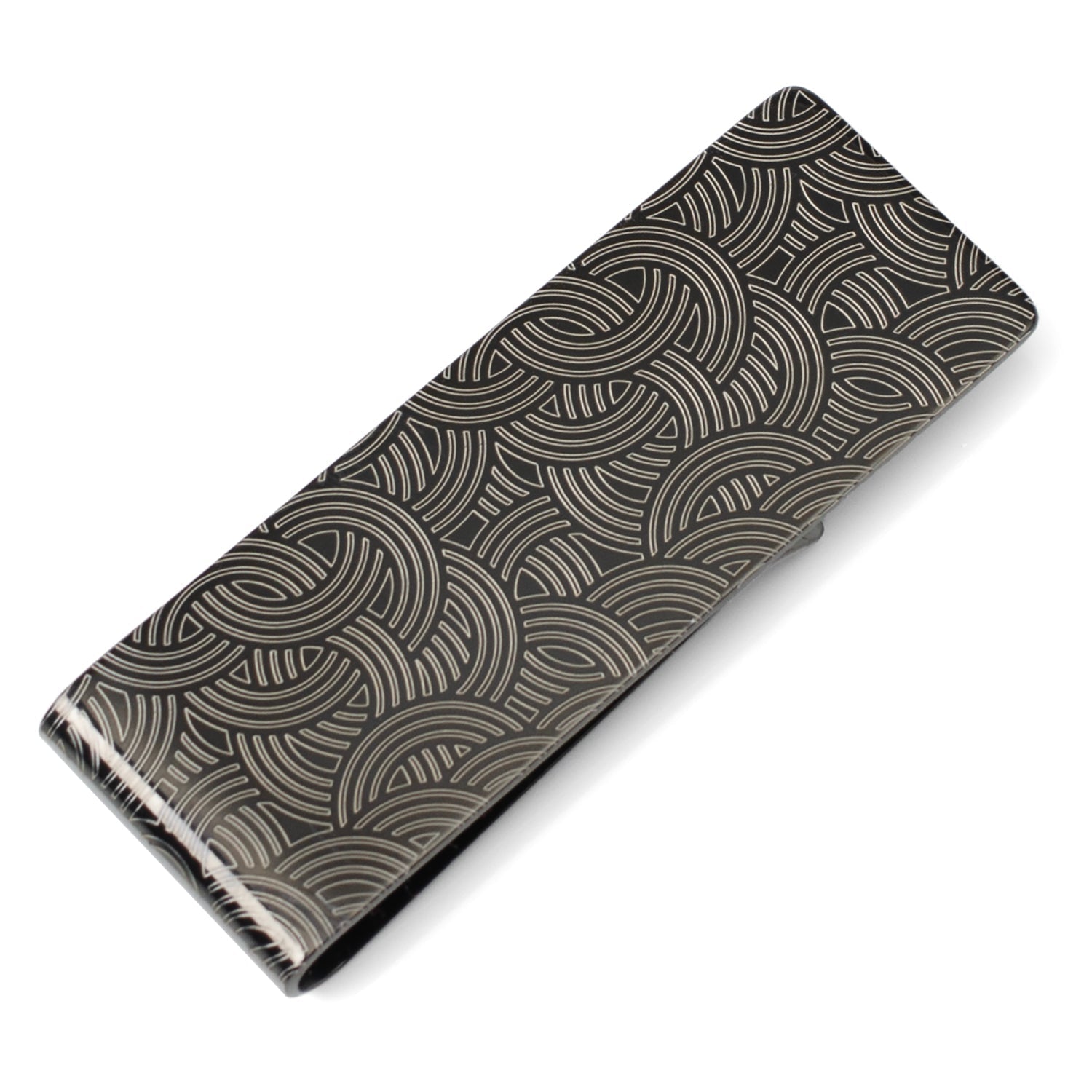 Geometric Stainless Steel Gunmetal Engraved Money Clip - SARTORO670