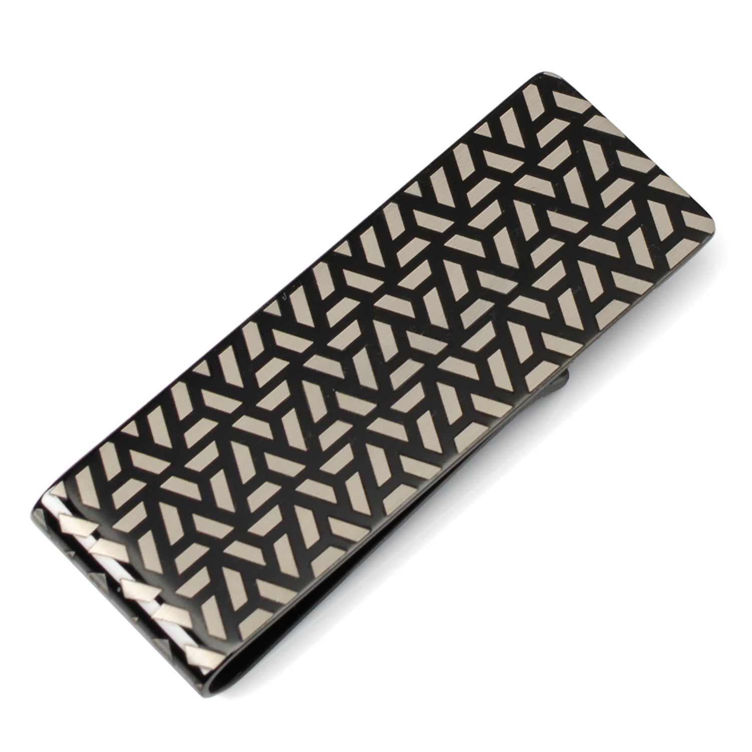 Geometric Stainless Steel Gunmetal Engraved Money Clip - SARTORO184