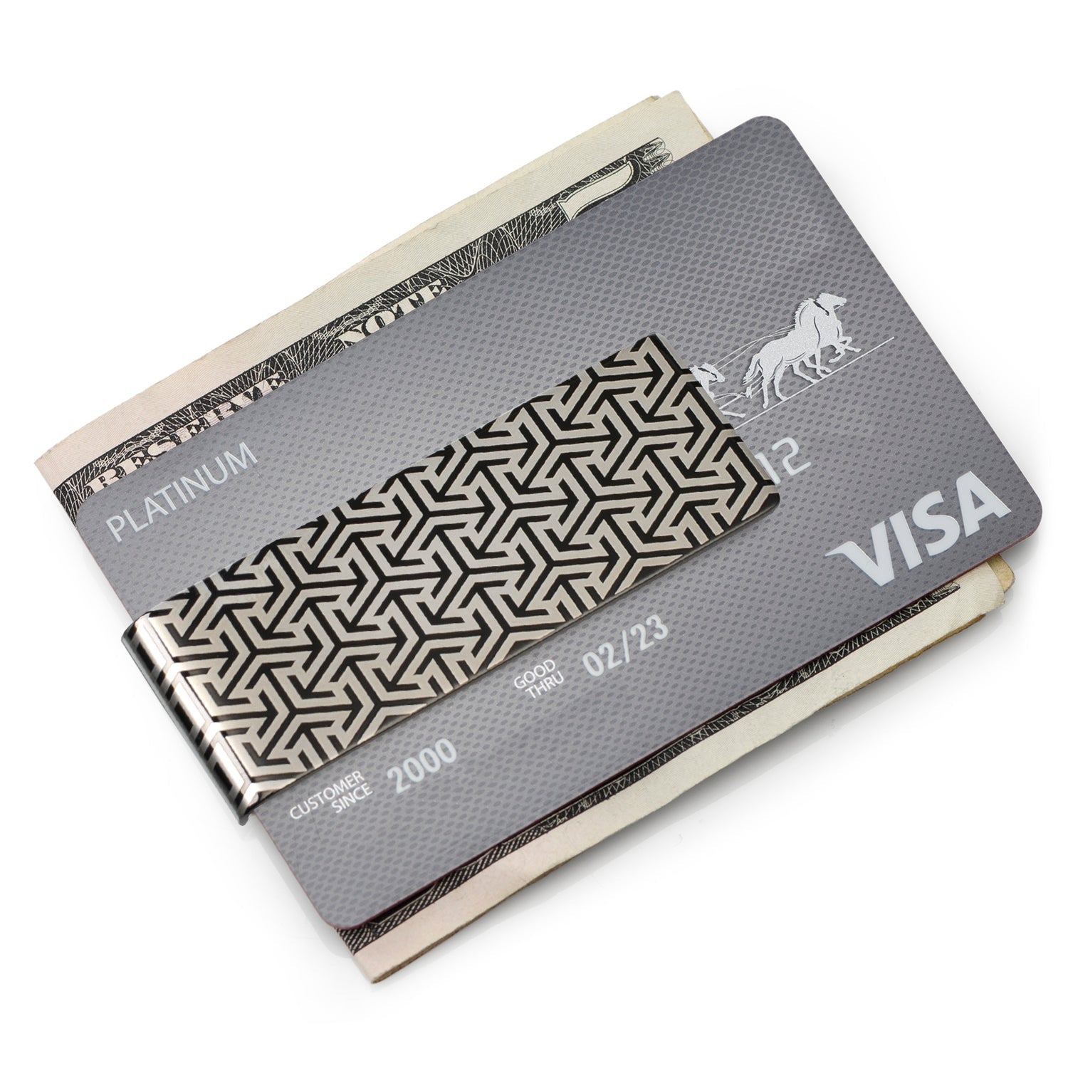 Geometric Stainless Steel Gunmetal Engraved Money Clip - SARTORO103