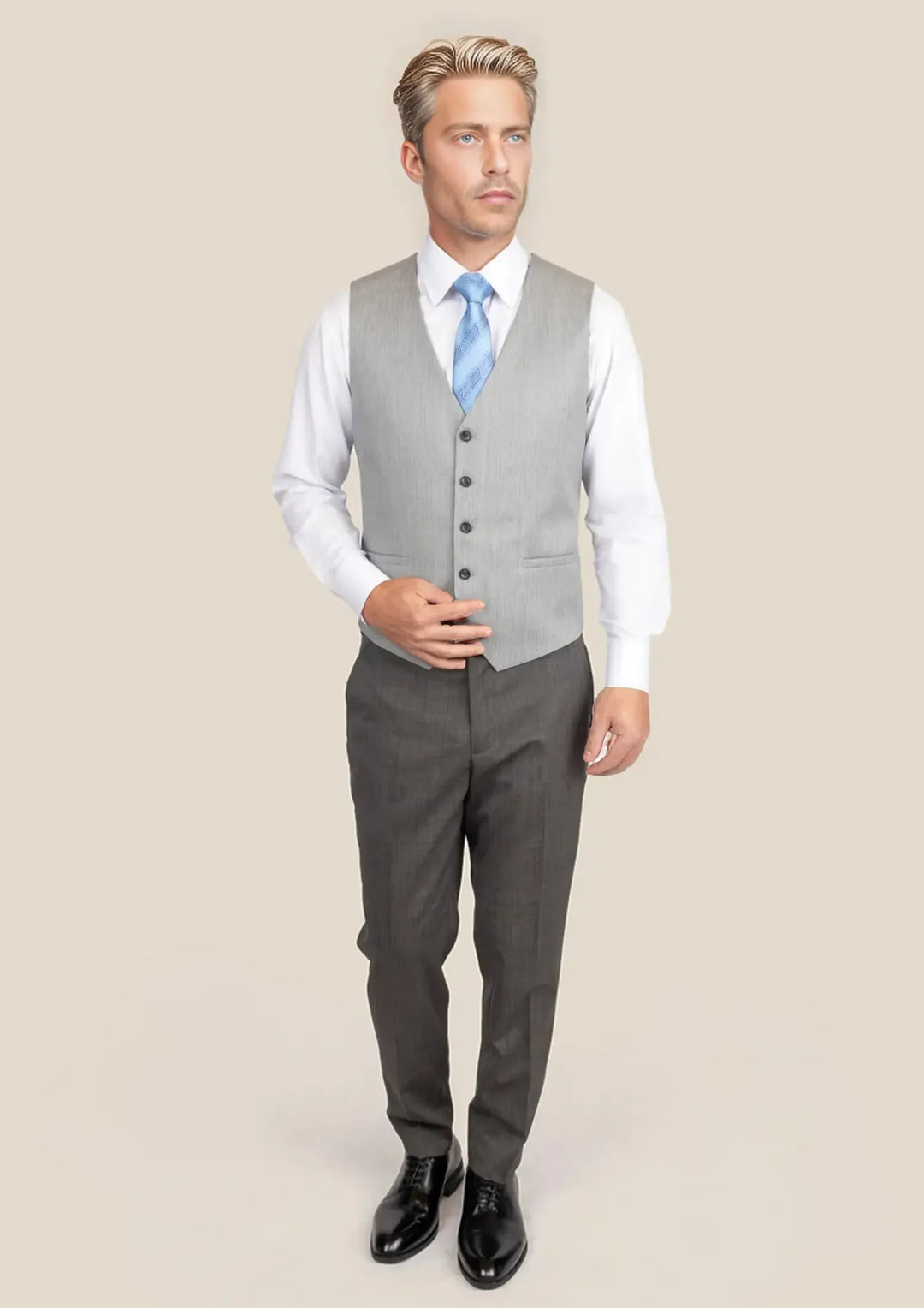 Glacier Grey Twill Vest - SARTORO