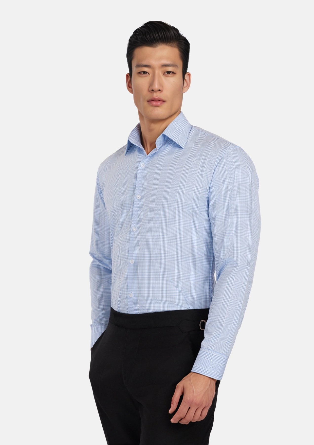 Glen Plaid Light Blue Shirt - SARTORO
