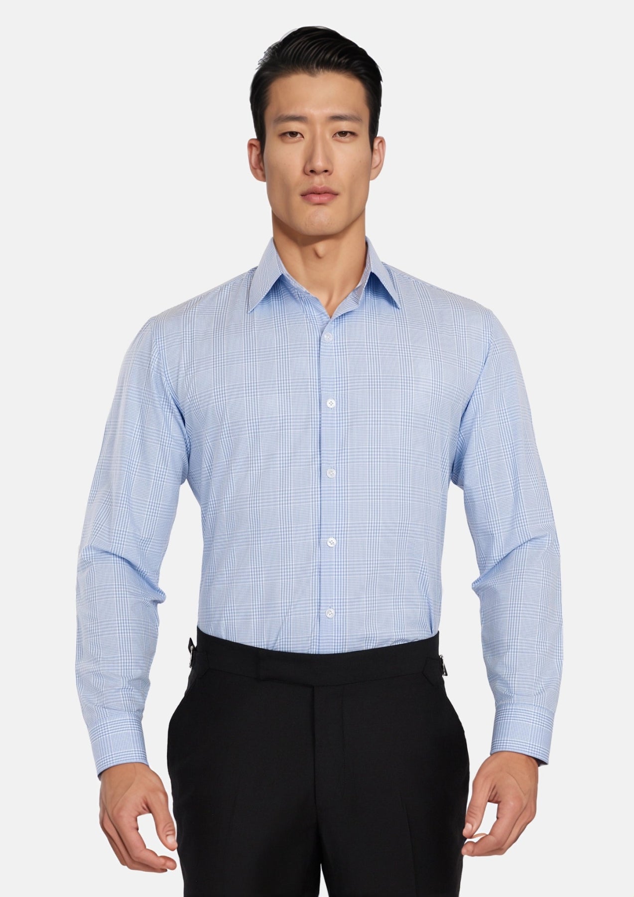 Glen Plaid Light Blue Shirt - SARTORO