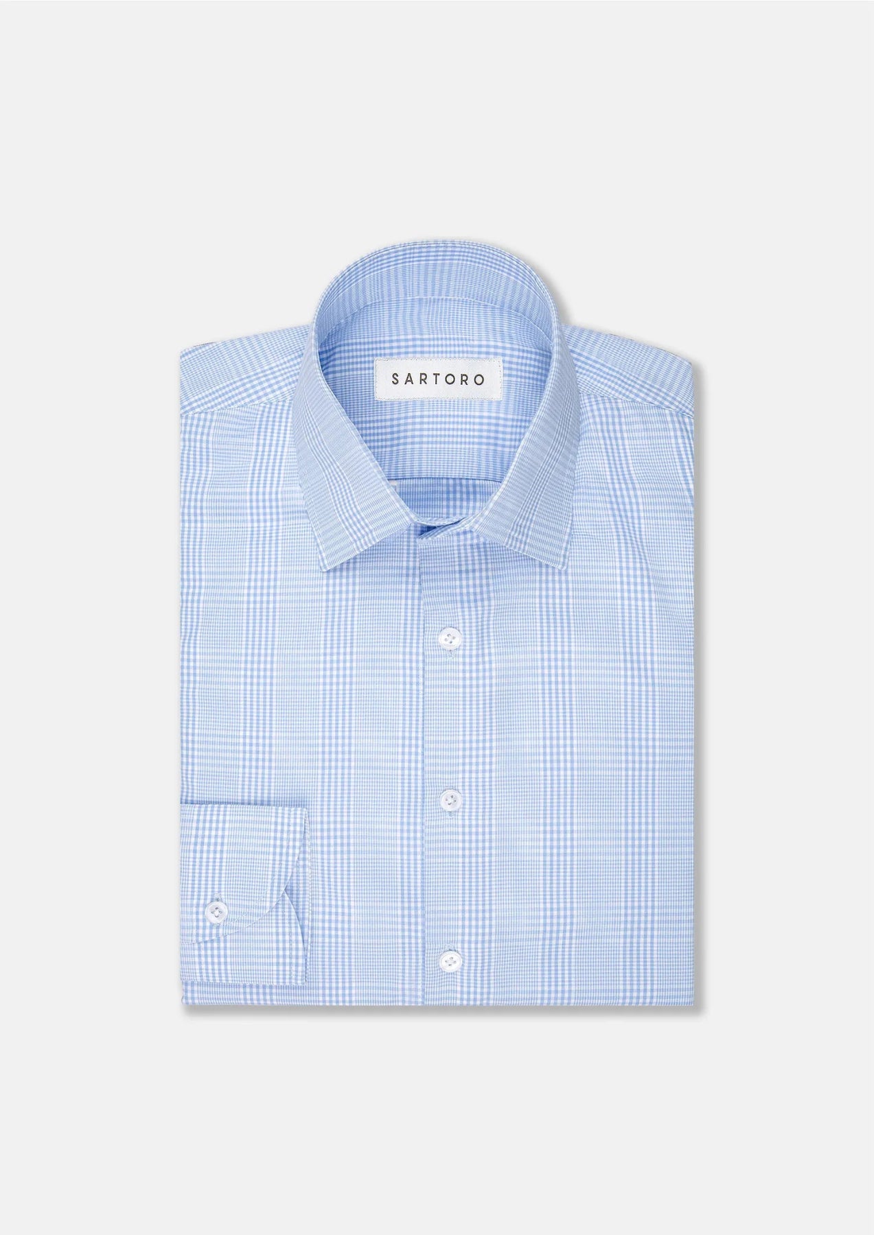 Glen Plaid Light Blue Shirt - SARTORO
