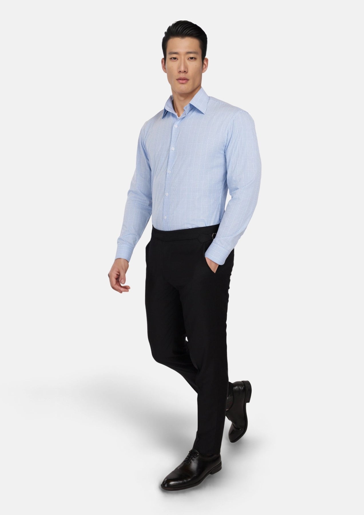 Glen Plaid Light Blue Shirt - SARTORO