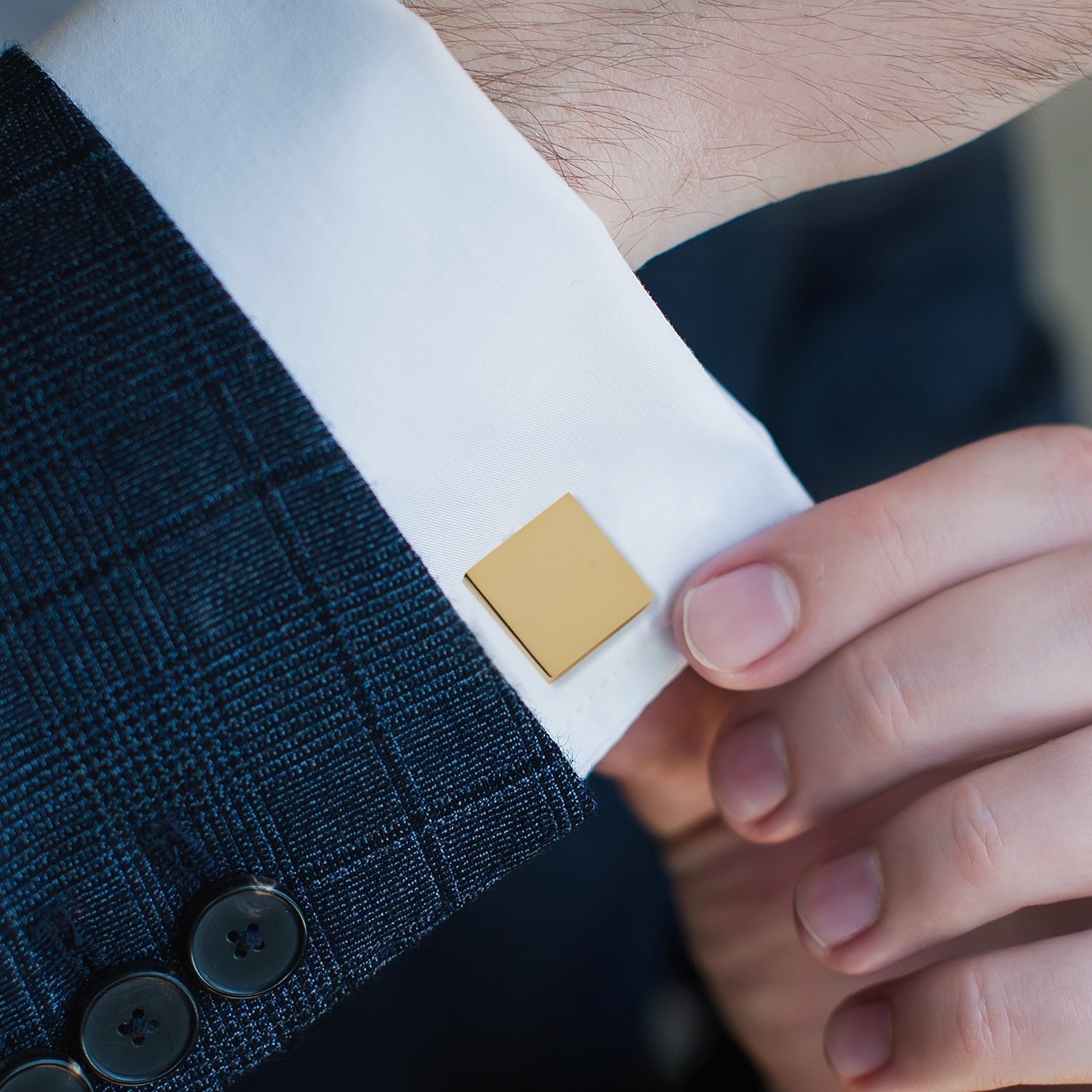 Gold Stainless Engravable Square Cufflinks - SARTORO544