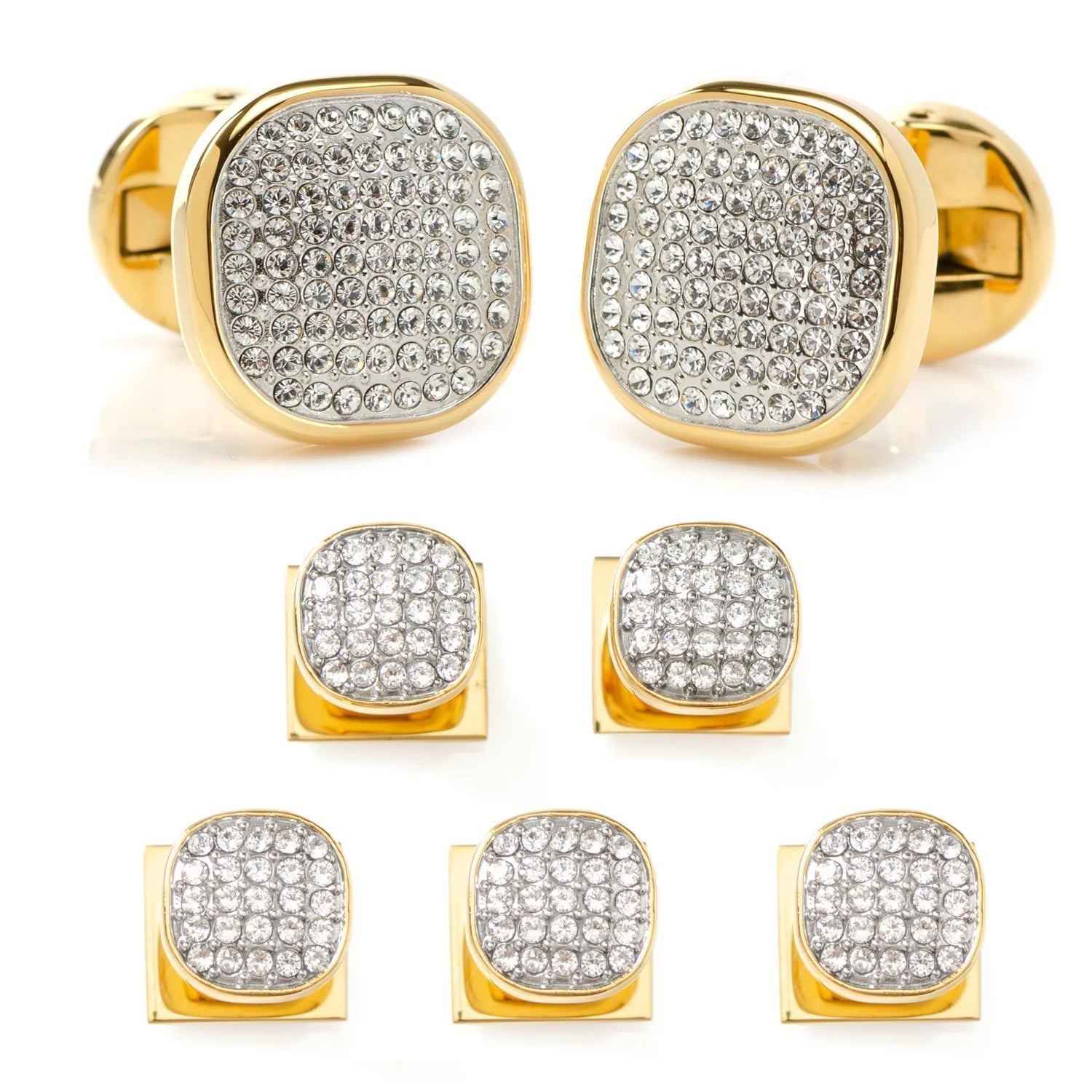 Gold Stainless Steel White Pave Crystal 5-Stud Set779
