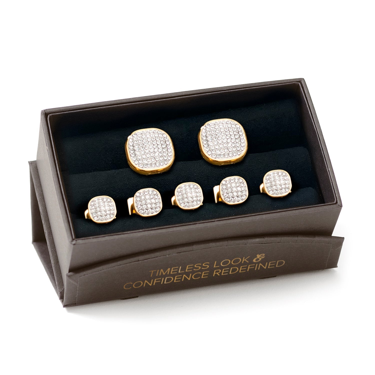 Gold Stainless Steel White Pave Crystal 5-Stud Set - SARTORO647