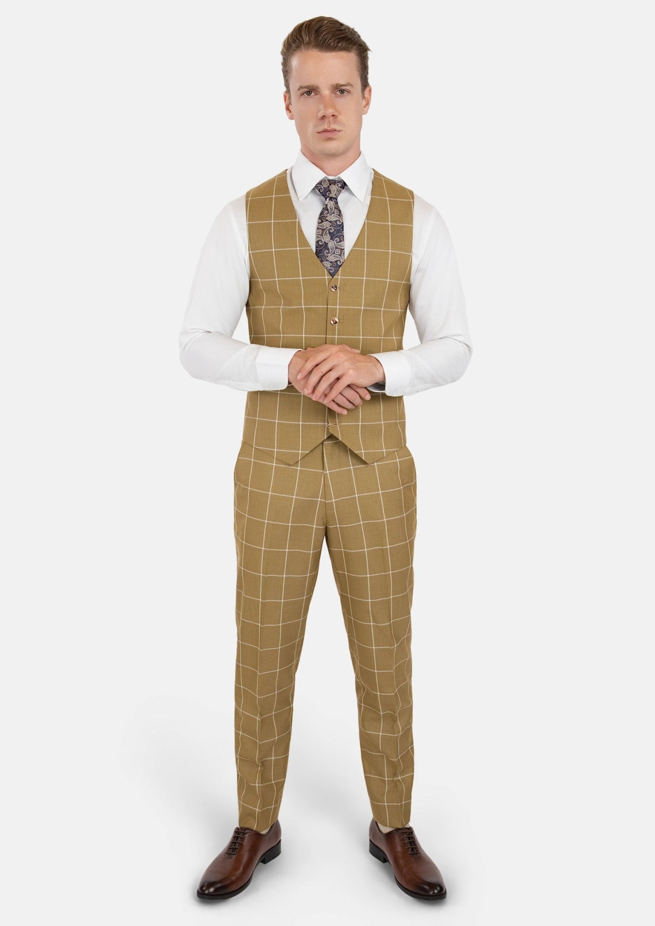 Gold Windowpane Vest - SARTORO