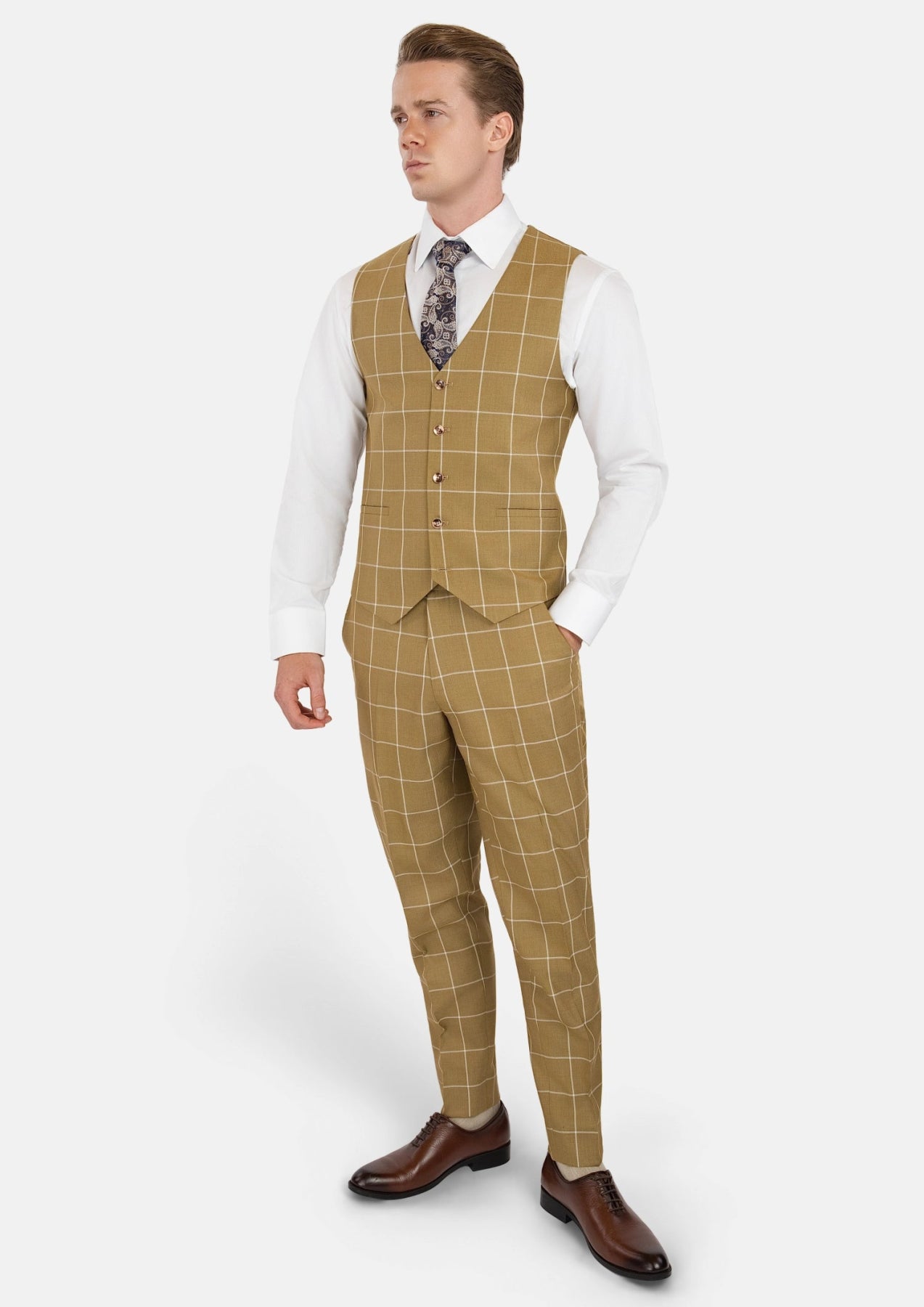 Gold Windowpane Vest - SARTORO