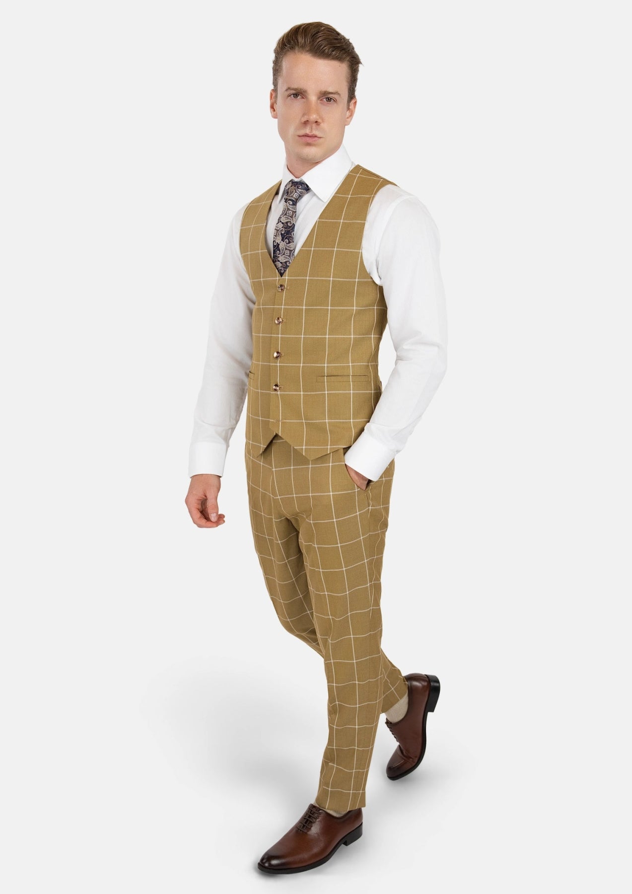 Gold Windowpane Vest - SARTORO