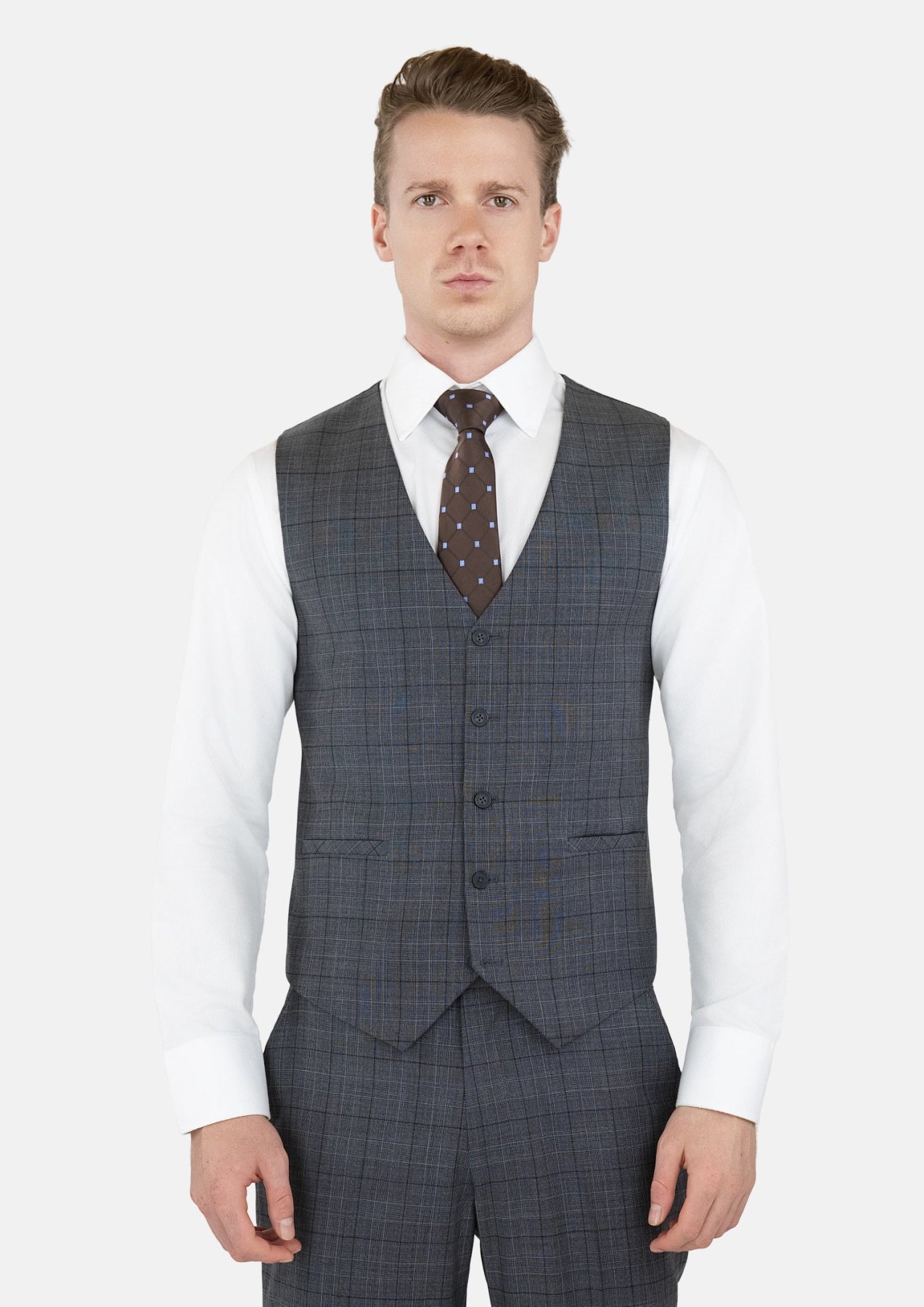 Graphite Grey Prince Of Wales Vest - SARTORO636