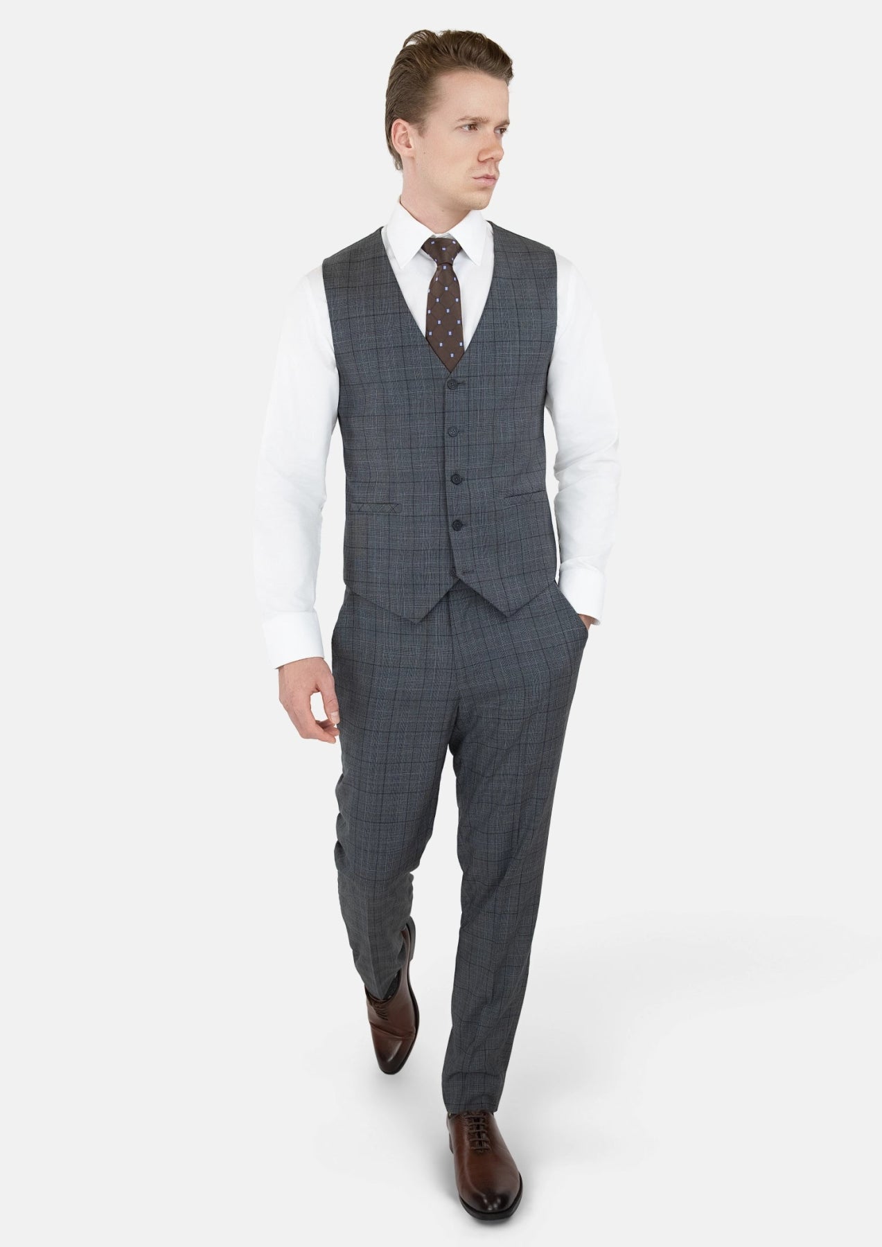 Graphite Grey Prince Of Wales Vest - SARTORO195