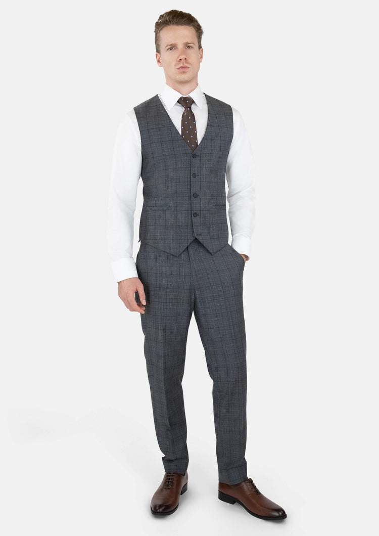 Graphite Grey Prince Of Wales Vest - SARTORO493