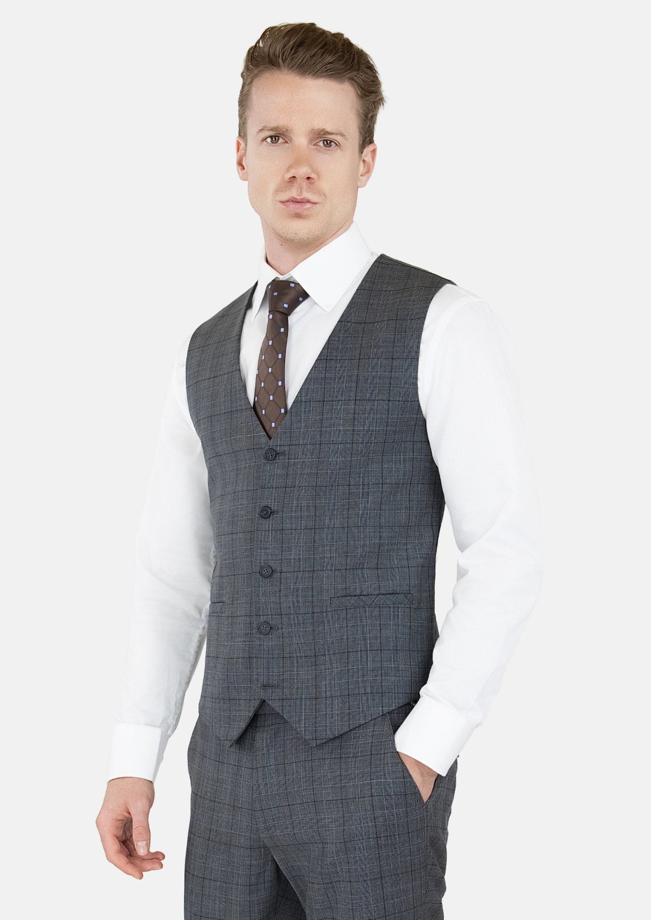 Graphite Grey Prince Of Wales Vest - SARTORO246
