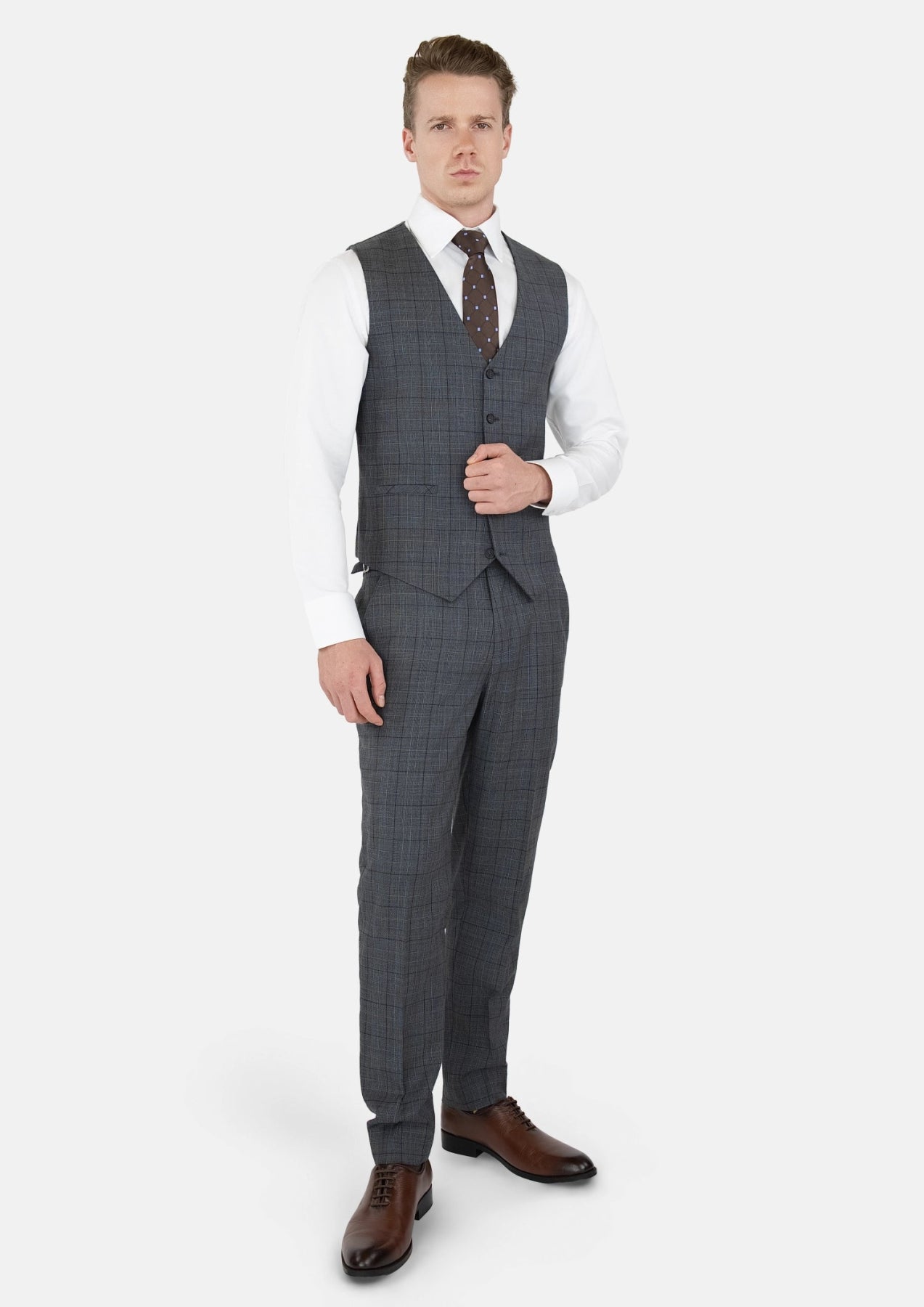 Graphite Grey Prince Of Wales Vest - SARTORO581