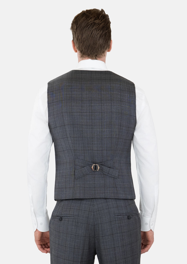 Graphite Grey Prince Of Wales Vest - SARTORO733