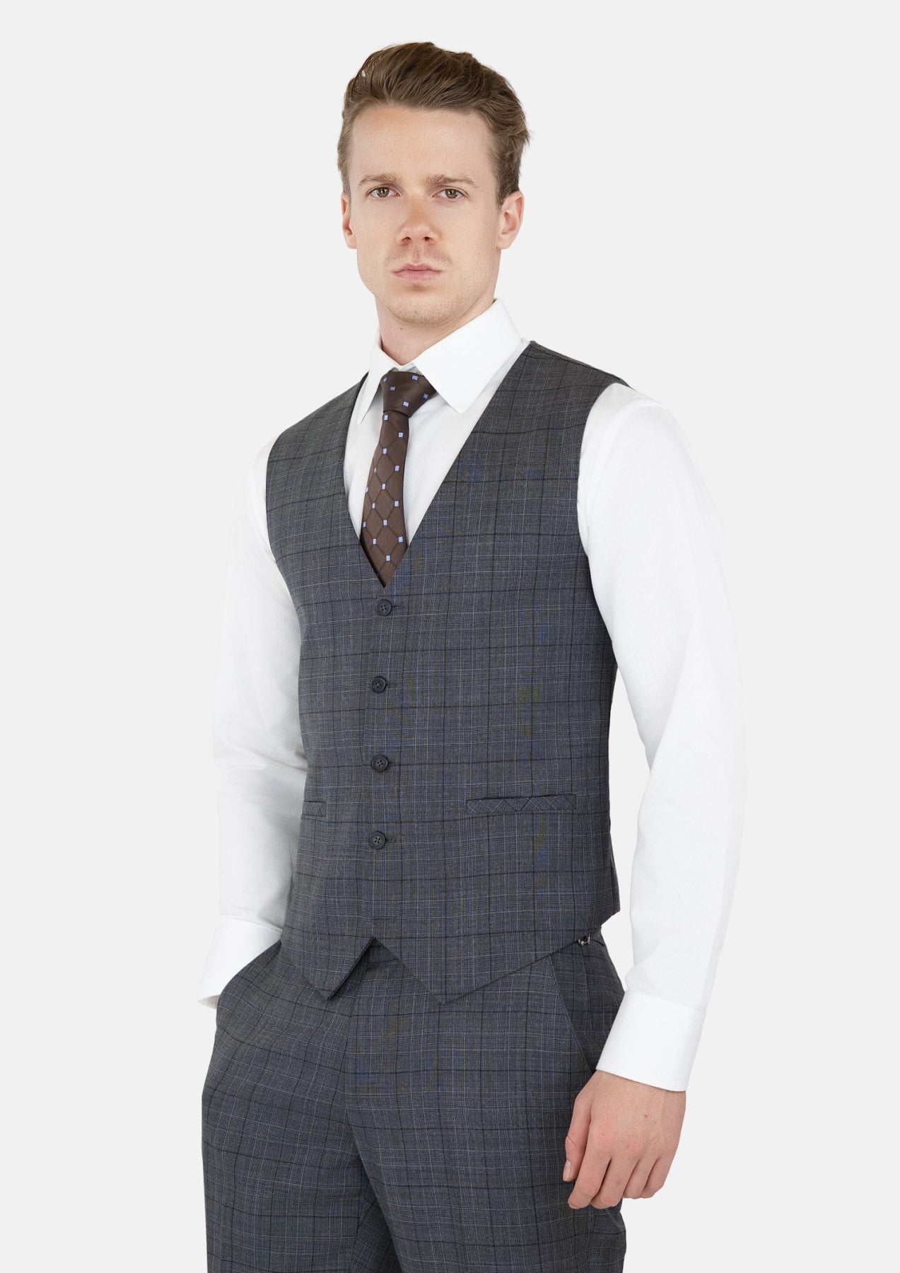 Graphite Grey Prince Of Wales Vest - SARTORO530
