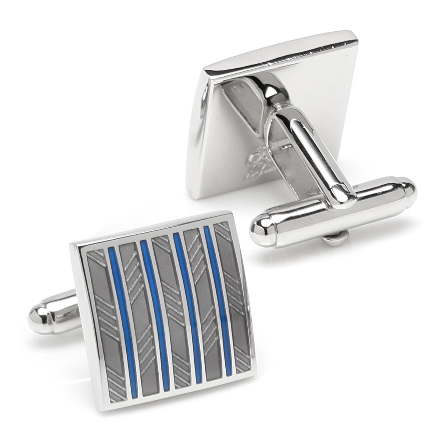 Gray and Blue Striped Square Cufflinks - SARTORO110