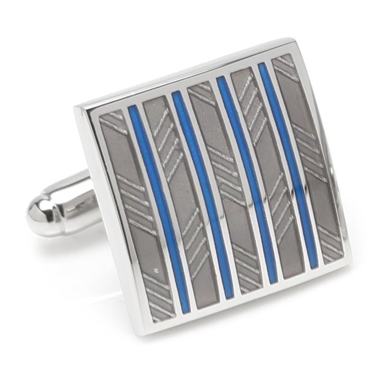 Gray and Blue Striped Square Cufflinks - SARTORO198
