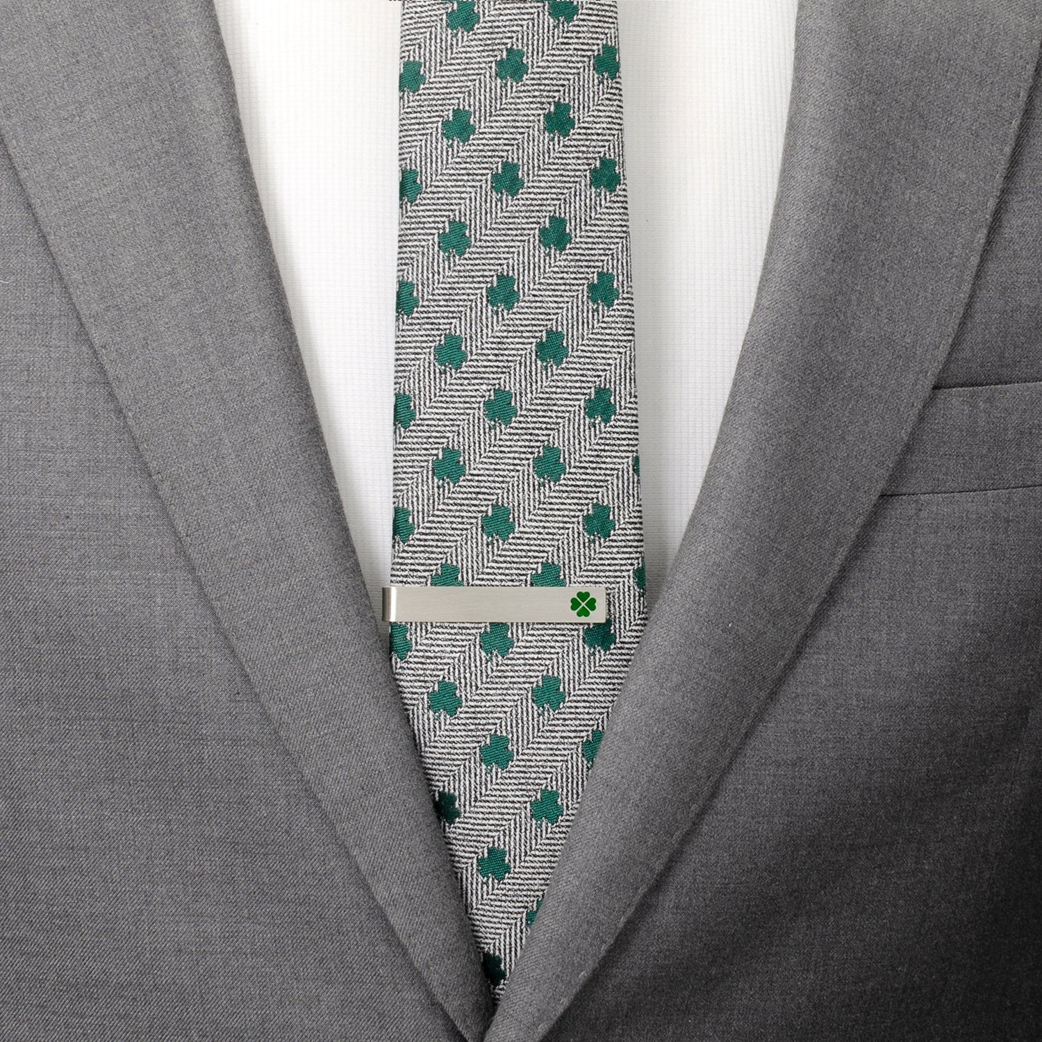 Green Clover Cufflinks and Tie Bar Gift Set - SARTORO319