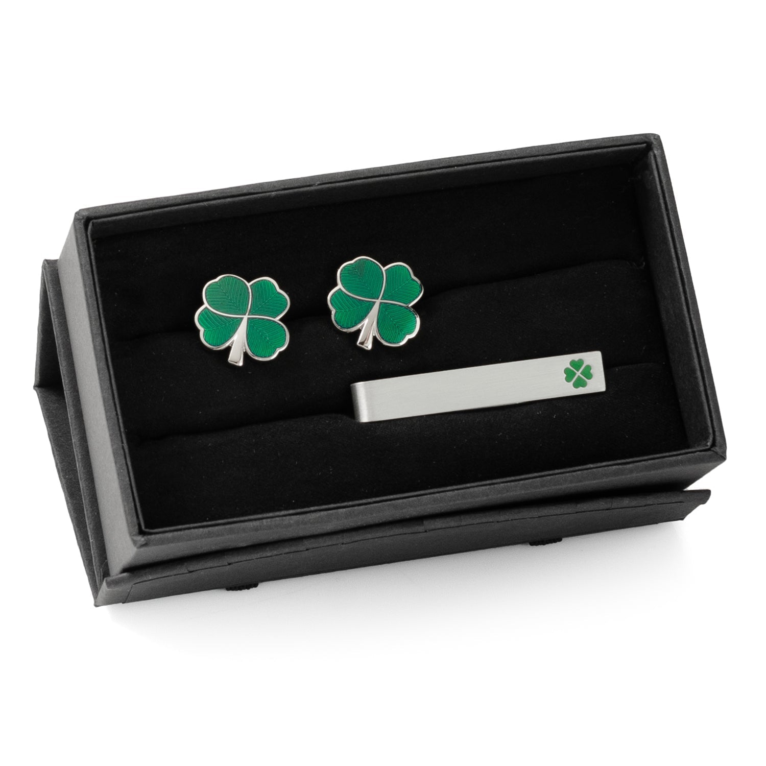 Green Clover Cufflinks and Tie Bar Gift Set - SARTORO600