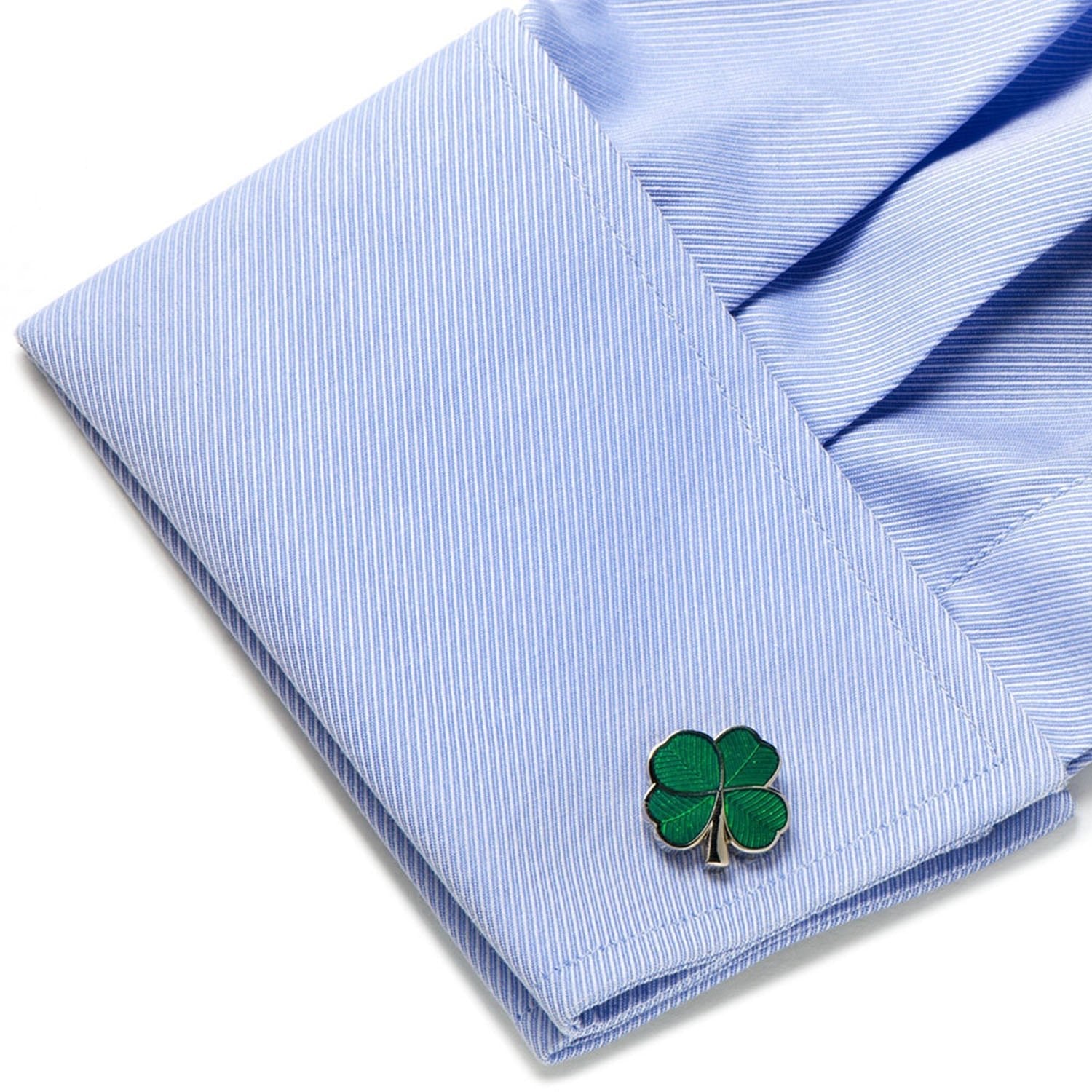 Green Clover Cufflinks and Tie Bar Gift Set - SARTORO767