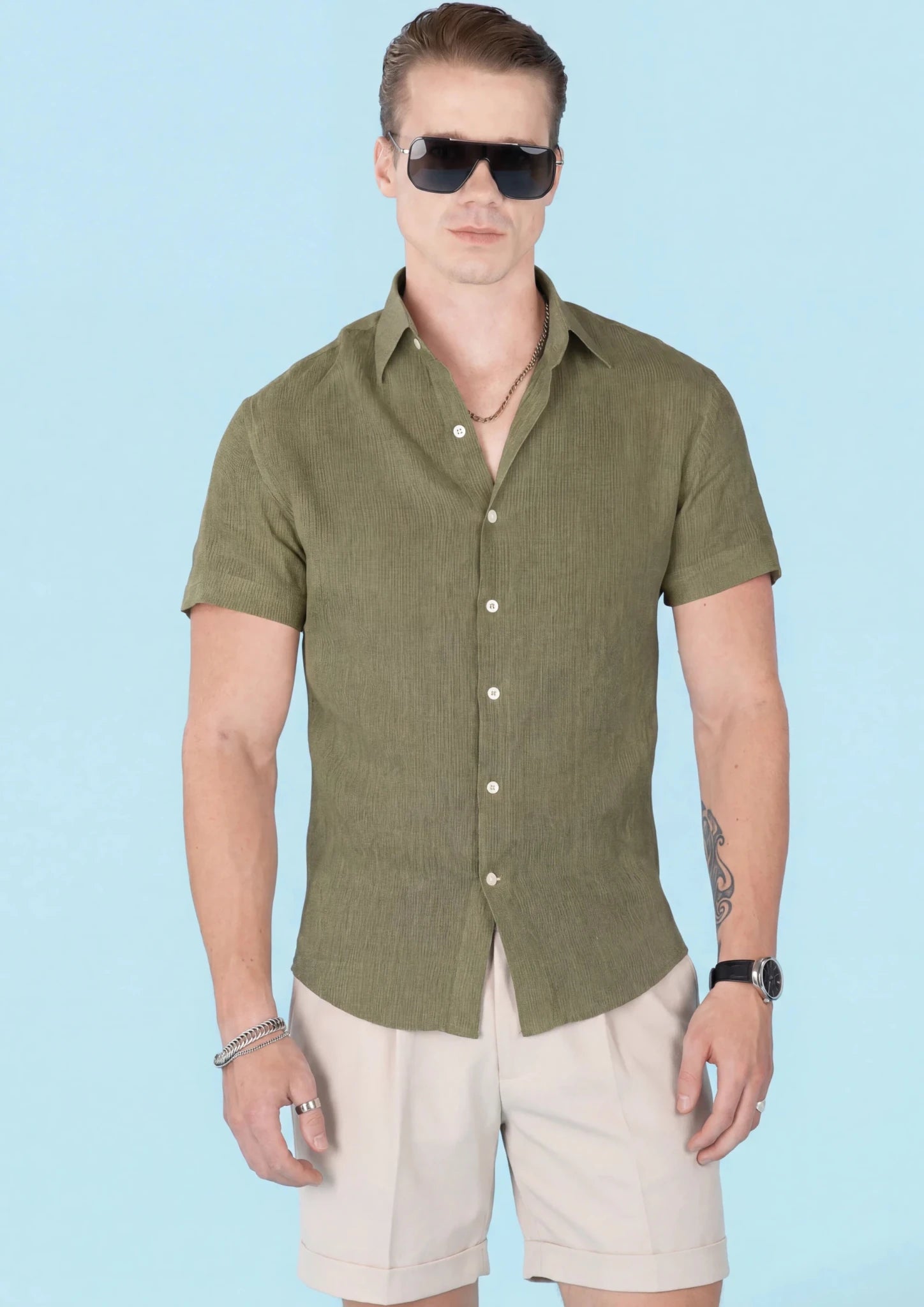 Green Linen T-Shirt - SARTORO32
