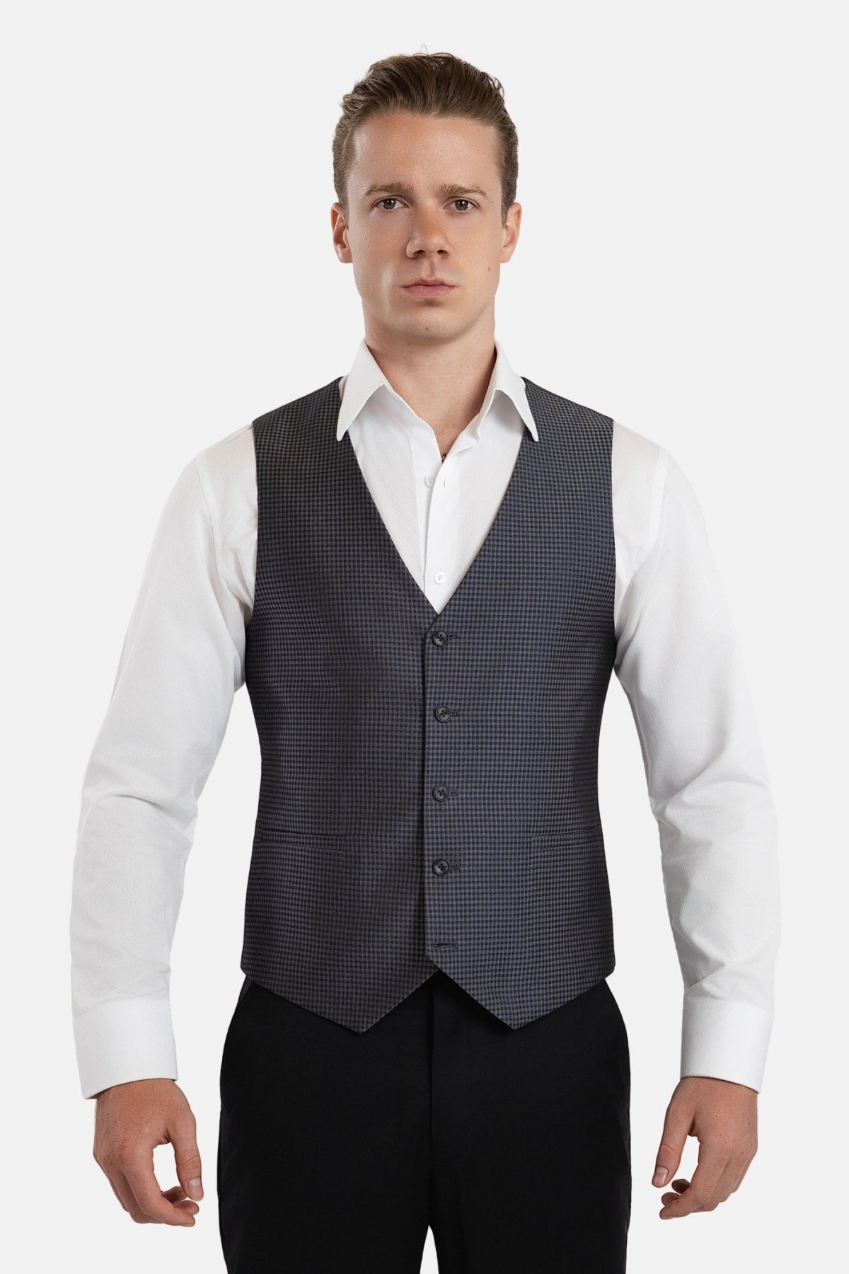 Grey Microcheck Vest - SARTORO