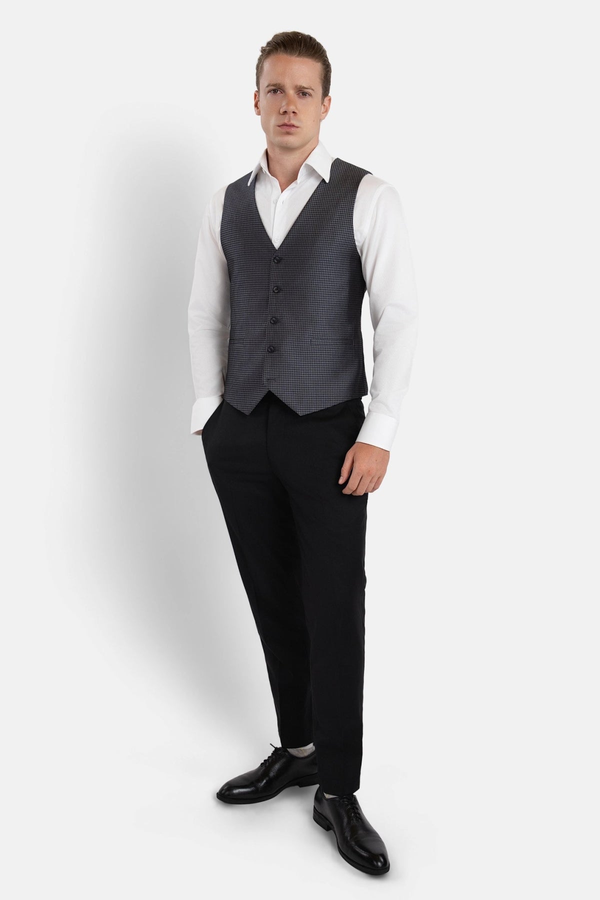 Grey Microcheck Vest - SARTORO