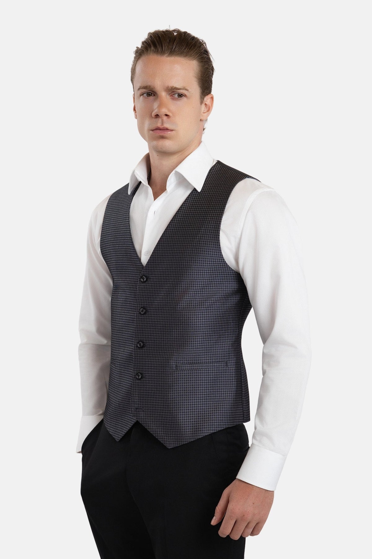 Grey Microcheck Vest - SARTORO