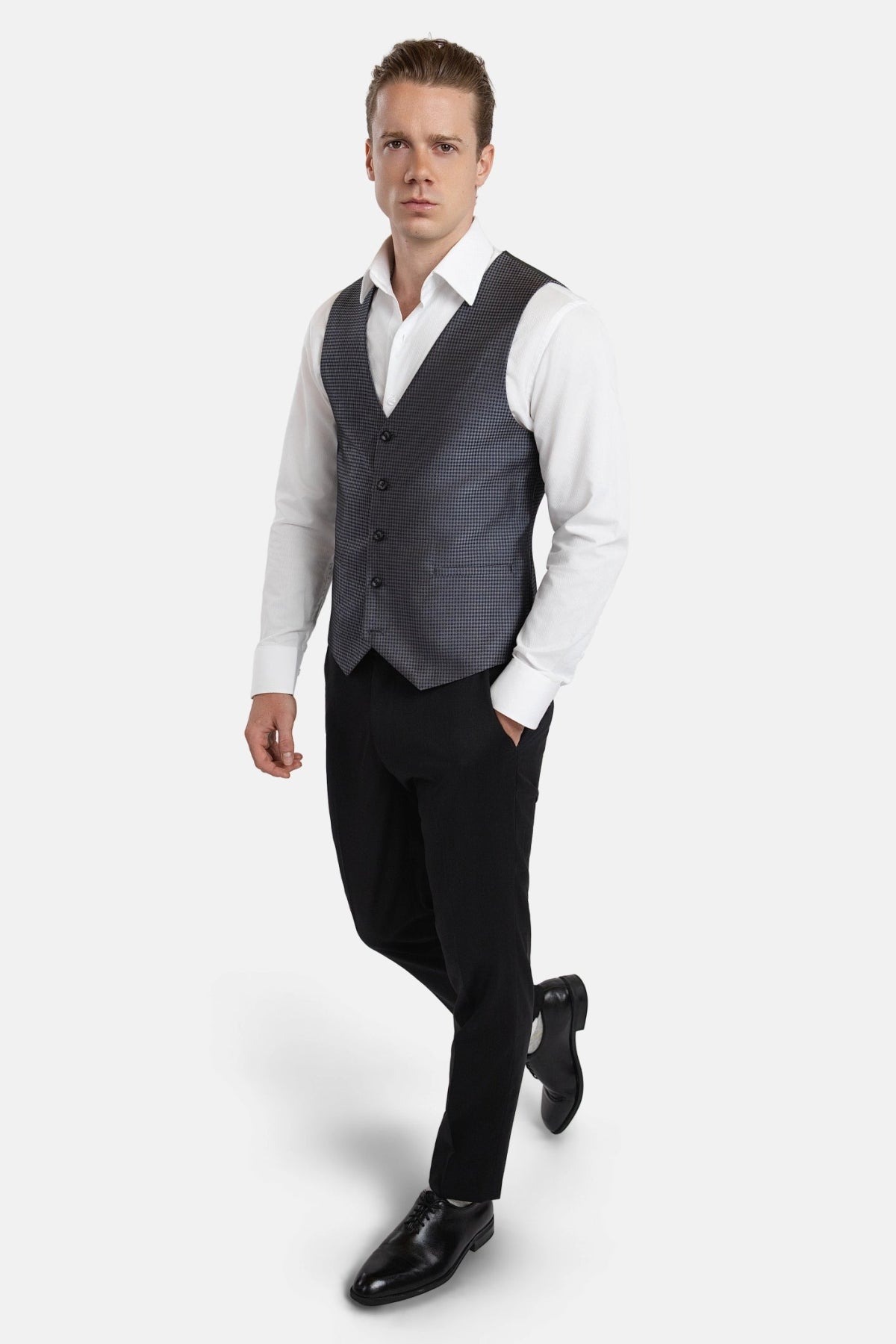 Grey Microcheck Vest - SARTORO