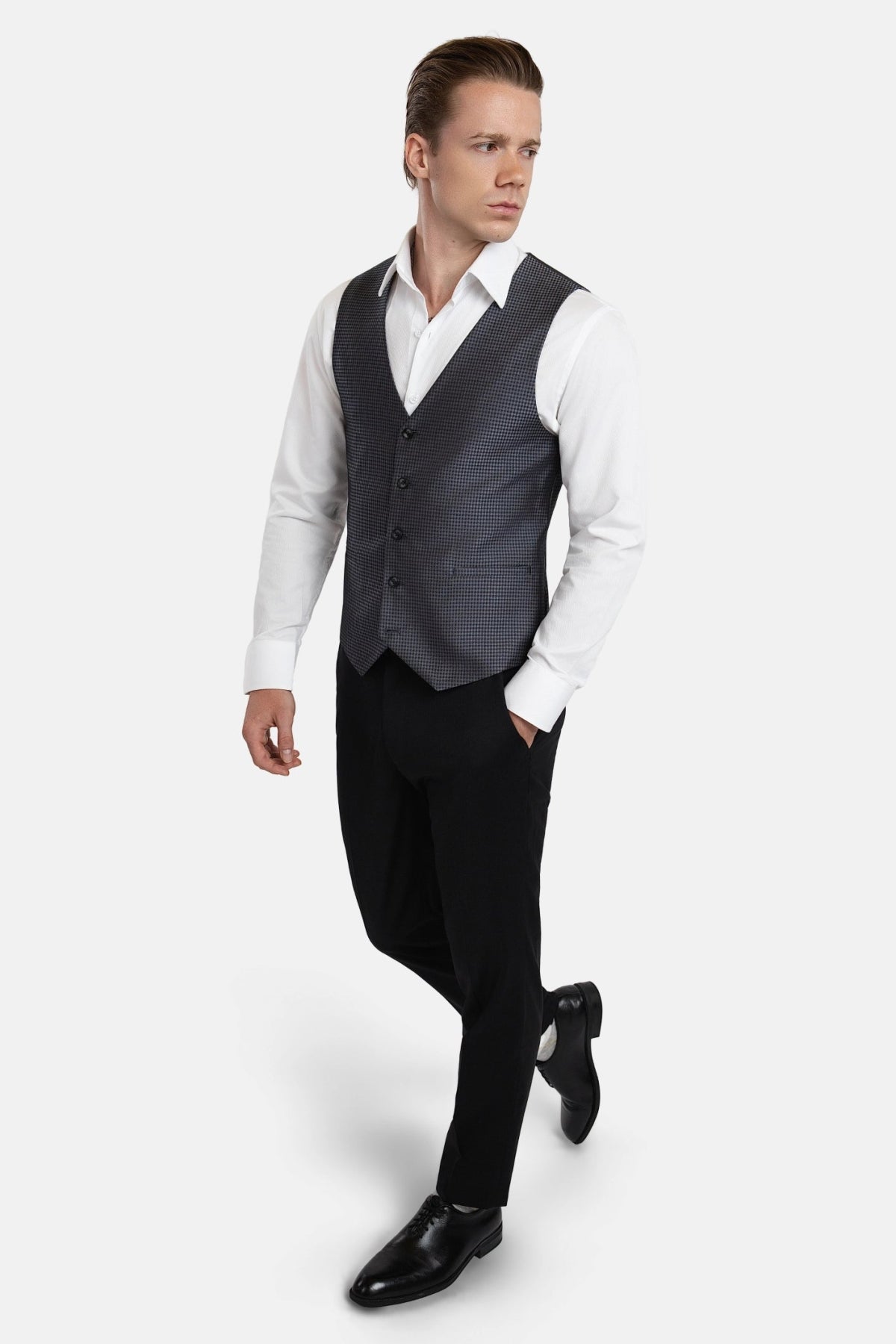 Grey Microcheck Vest - SARTORO
